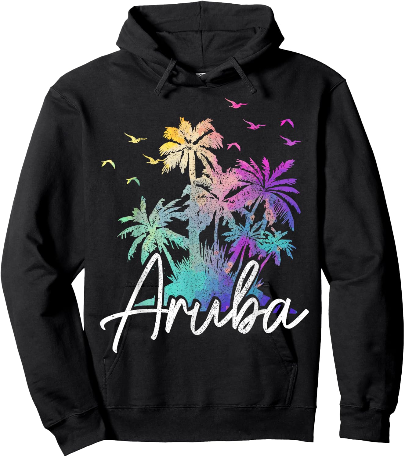 We Love Aruba Aruba Beach Vintage Palm Trees Women's Black Hoodie - Hoodie | Black