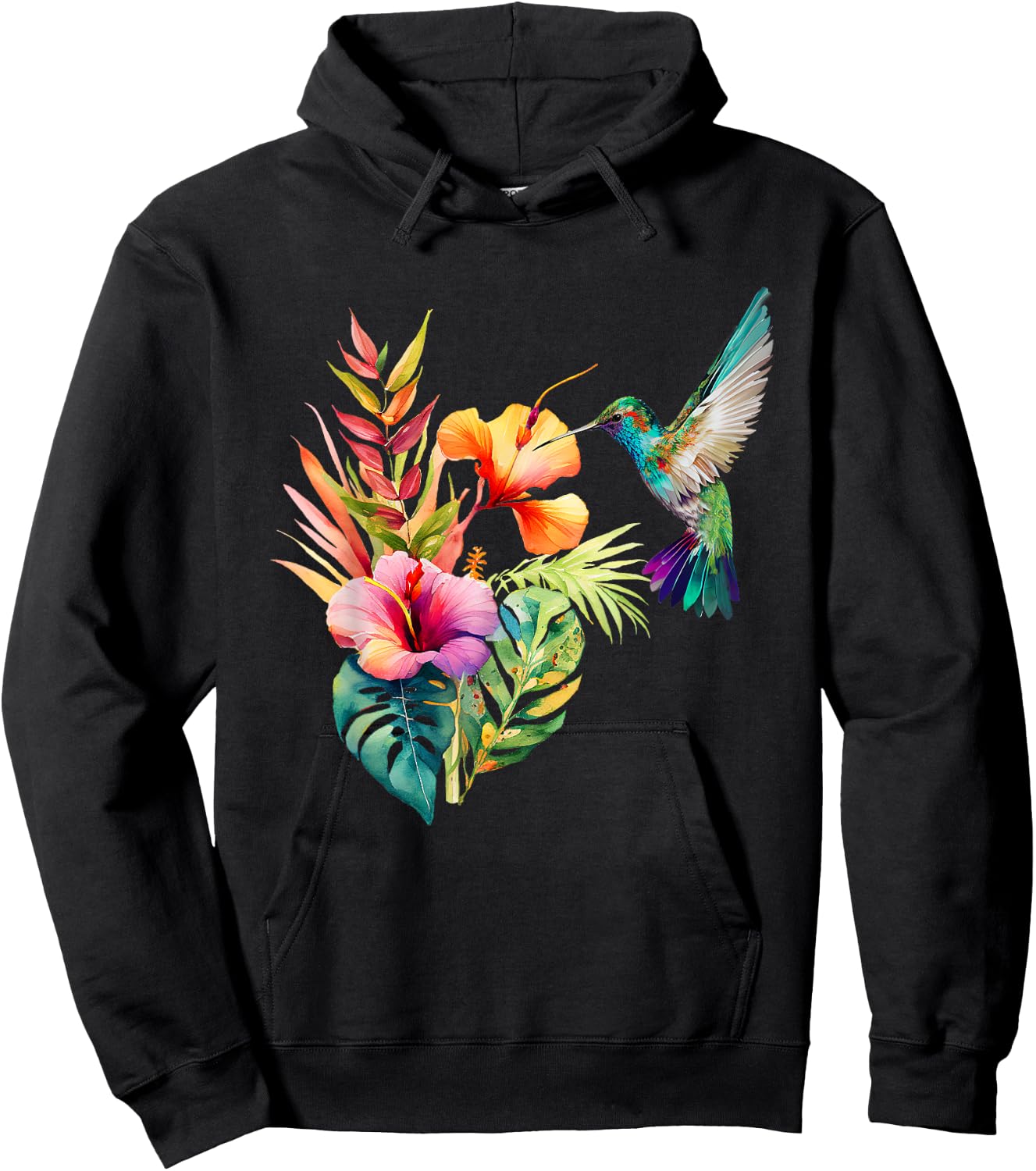 Hummingbird Backyard Birdwatching Tropical Flowers Birders Hoodie - Hoodie | Black