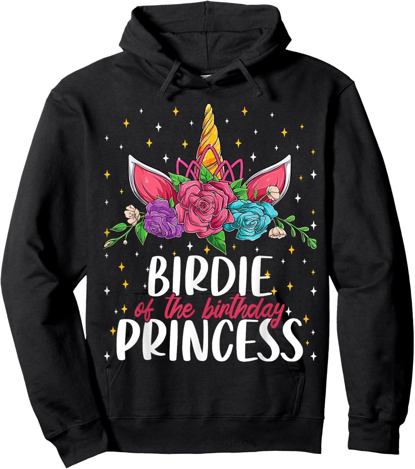 Birdie Of The Birthday Princess Girl Unicorn Bday Party Hoodie - Hoodie | Black