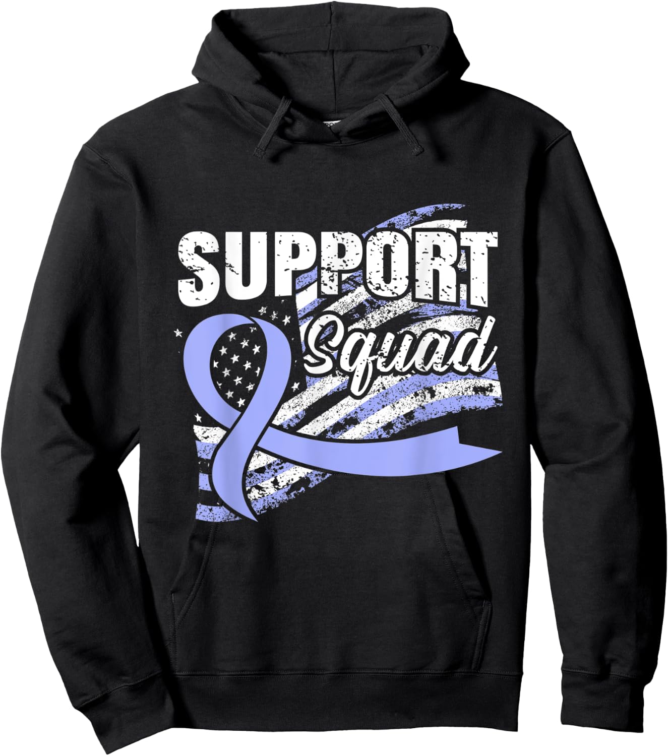 Esophageal Cancer Support Squad USA Flag Awareness Ribbon Women Men Hoodie - Hoodie | Black