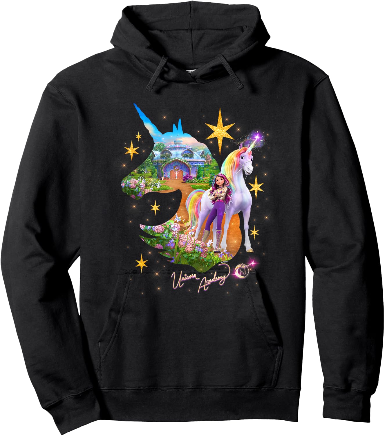 Unicorn Academy Silhouette Sparkle Graphic Logo Hoodie - Hoodie | Black