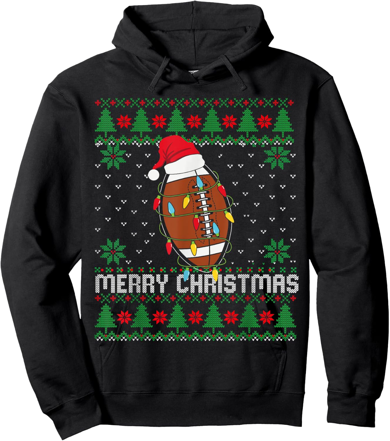 This is My Christmas Pjamama Football With Santa Hat Xmas Hoodie - Hoodie | Black
