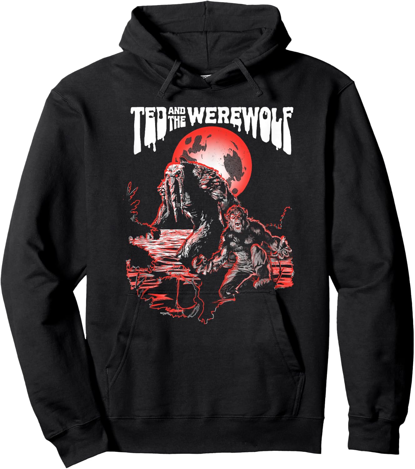Marvel Werewolf by Night Ted And The Werewolf Comic Red Hoodie - Hoodie | Black