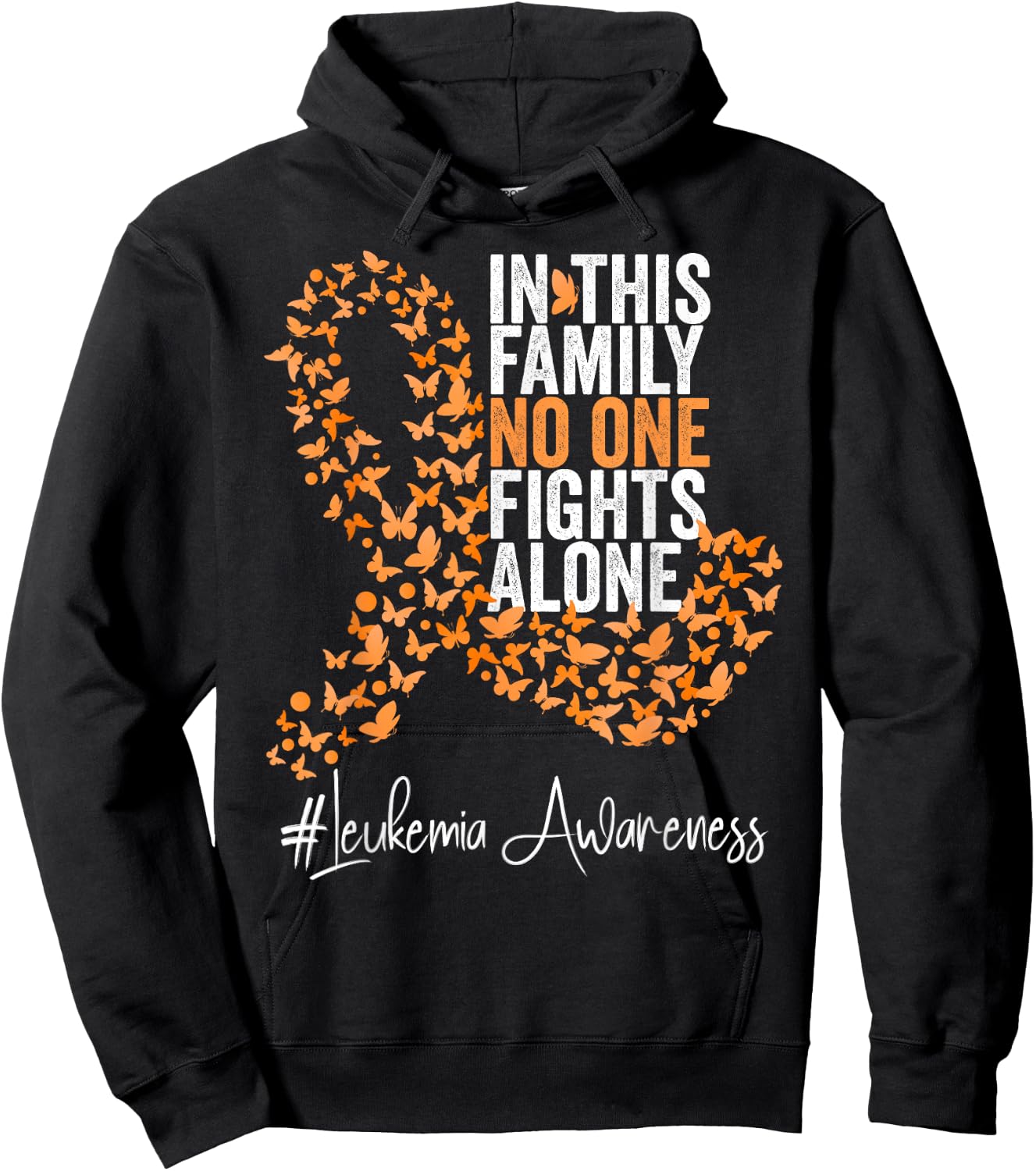Leukemia Awareness Month Orange Ribbon Butterflies Hoodie - Hoodie | Black