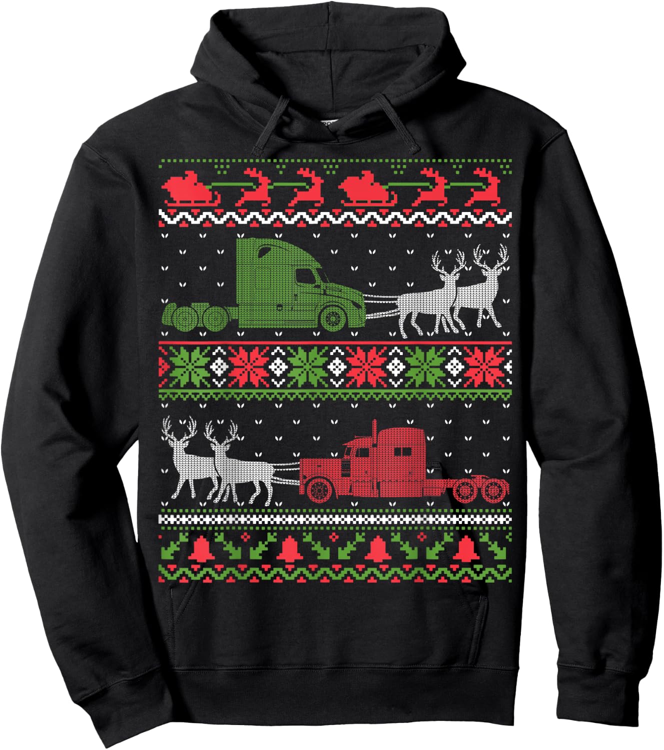 Semi Truck Driver - Truckers Ugly Christmas Sweater Hoodie - Hoodie | Black