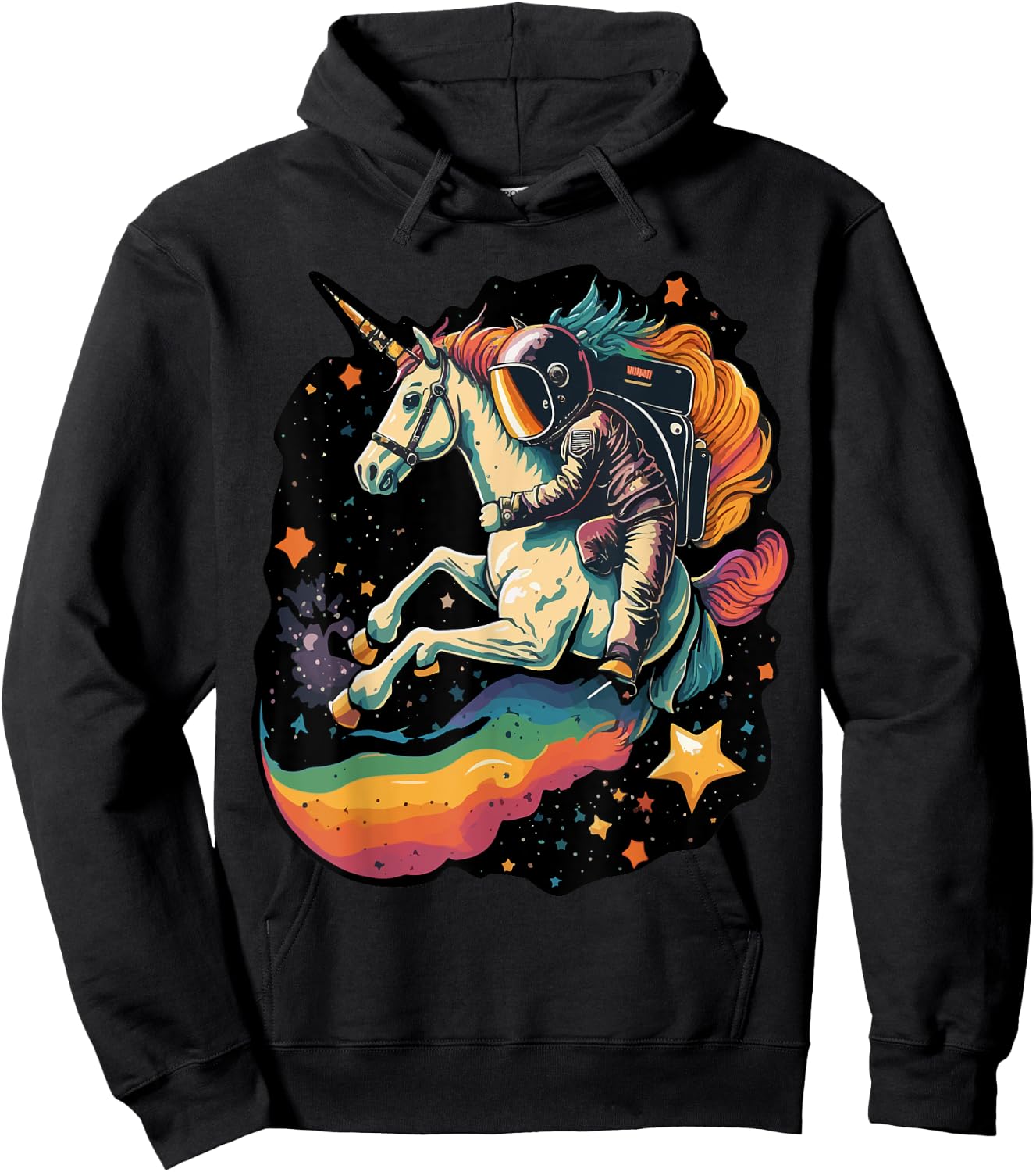 Cool Astronaut Spaceman Riding A Rainbow Unicorn In Space Hoodie - Hoodie | Black