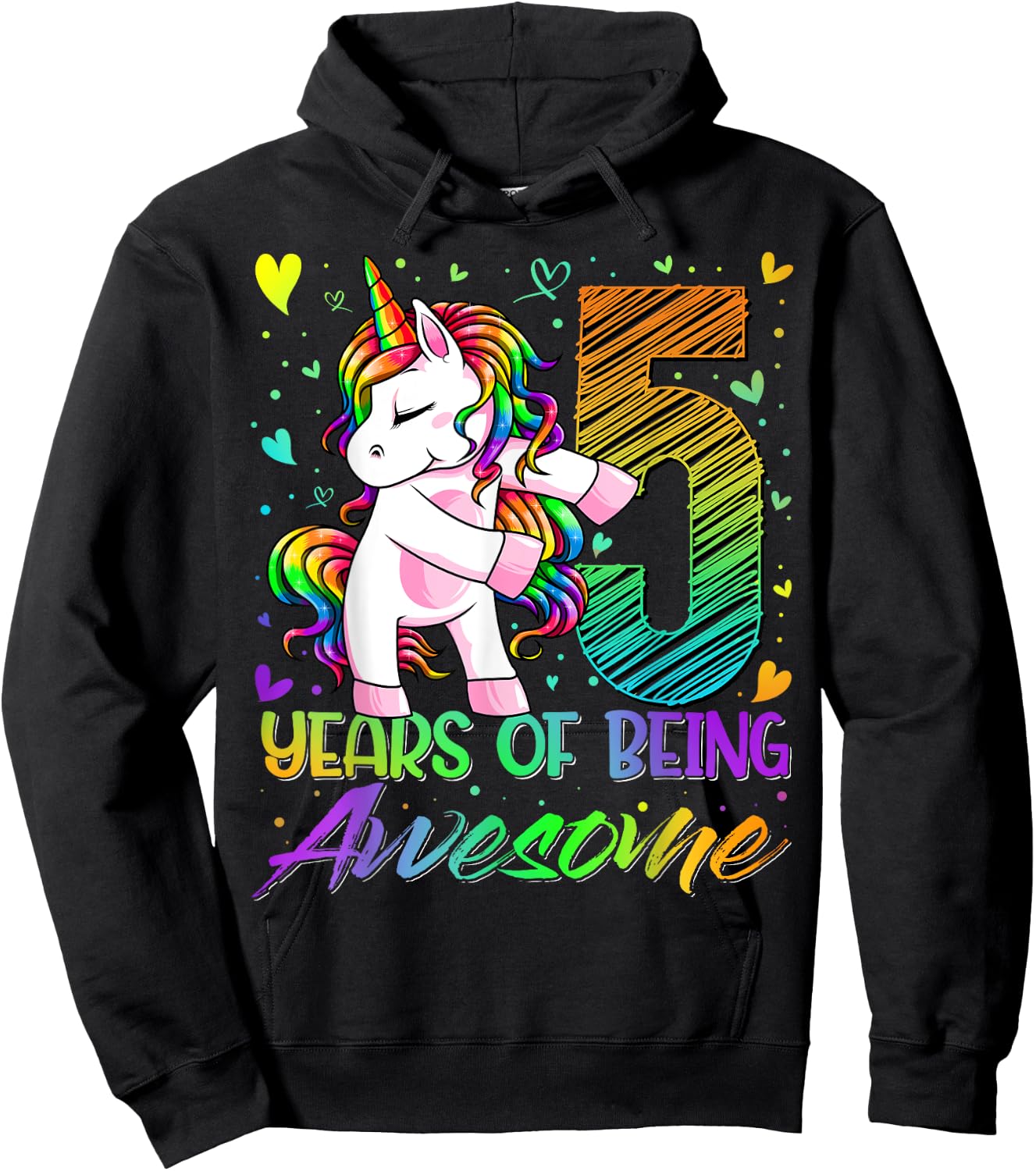5 Year Old Gifts Unicorn Flossing 5th Birthday Girl Party Hoodie - Hoodie | Black