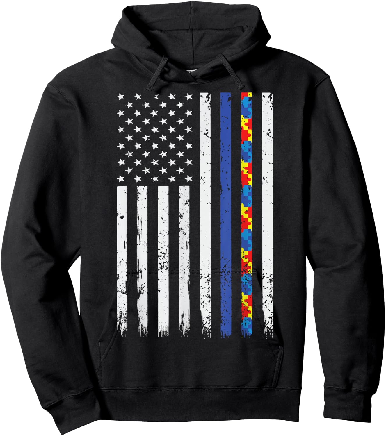Police Support Autism Awareness Thin Blue Line Autism Flag Hoodie - Hoodie | Black