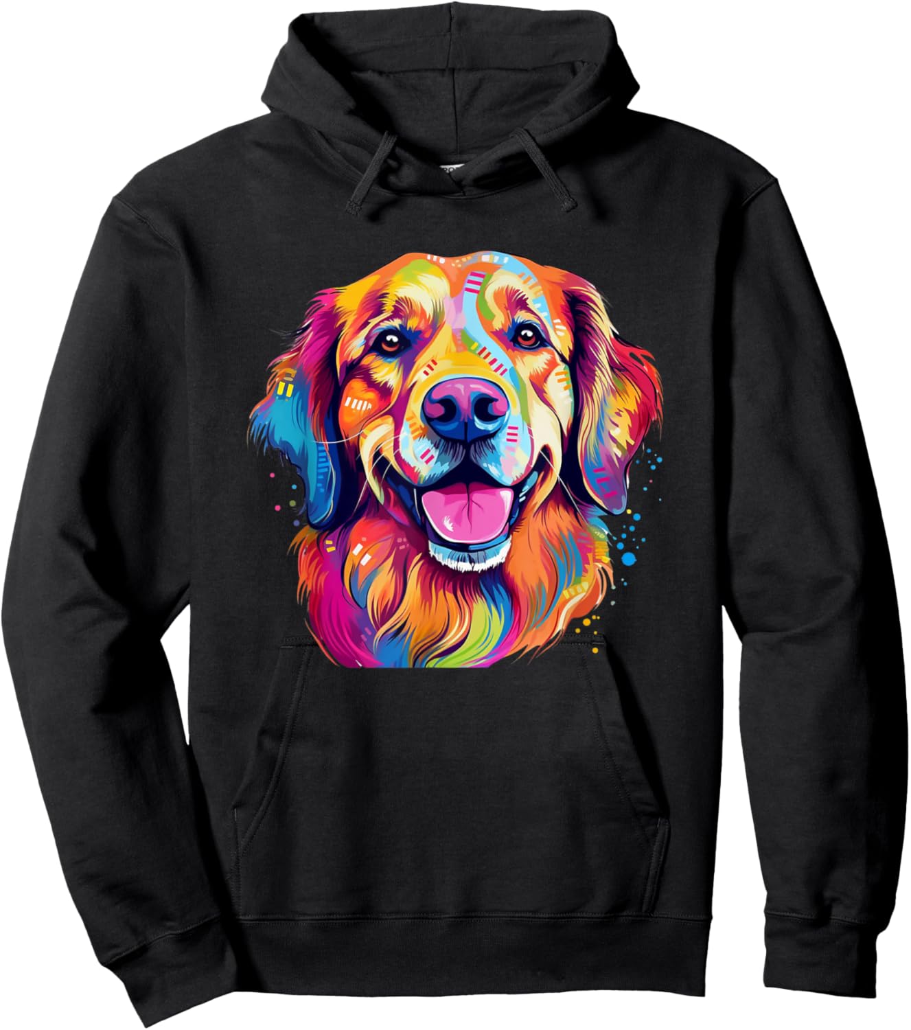 Colorful Golden Retriever with big eyes Portrait Pop Art Hoodie - Hoodie | Black