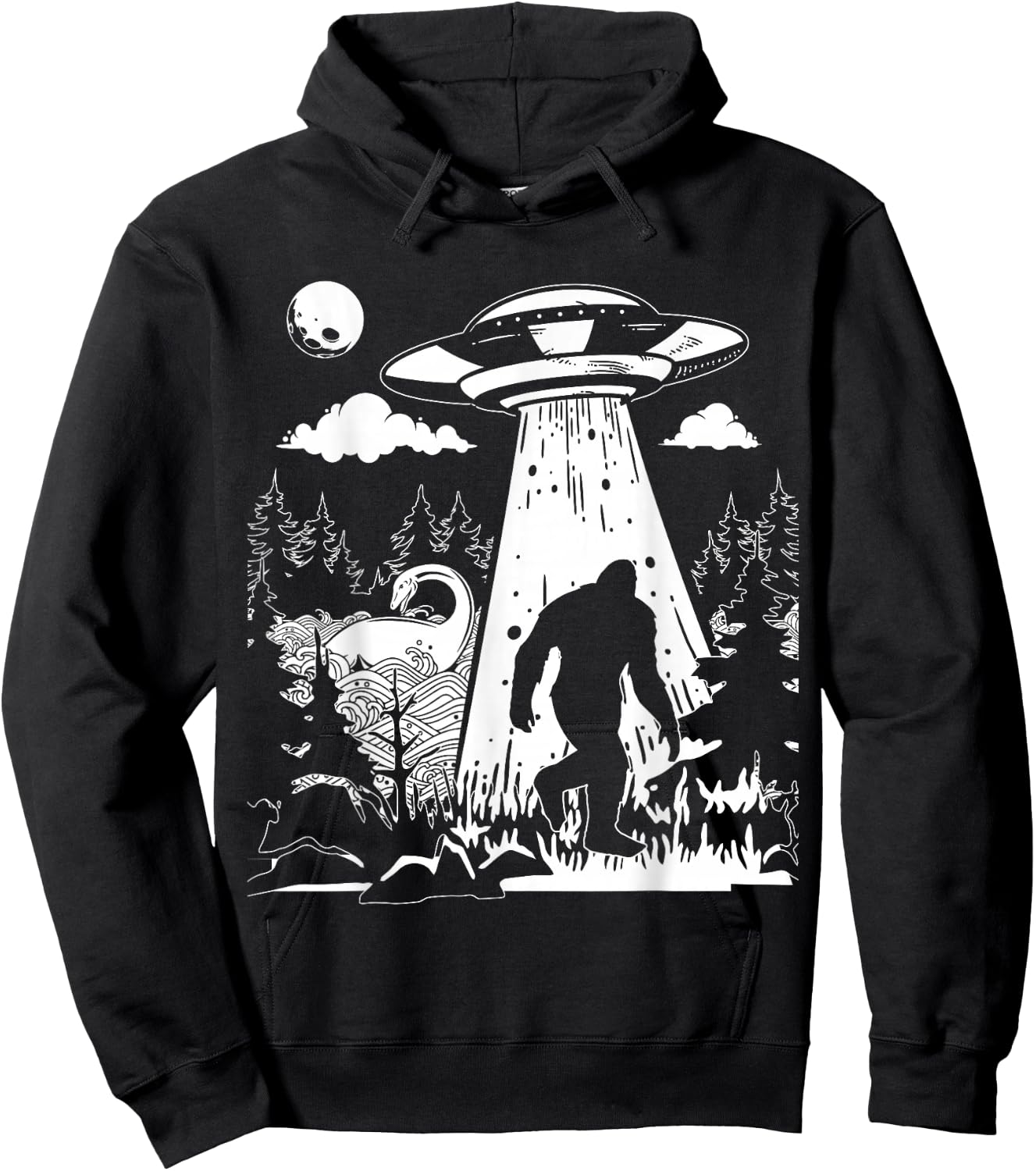 Vintage Alien with Bigfoot & Loch Ness Monster Cryptozoology Hoodie - Hoodie | Black
