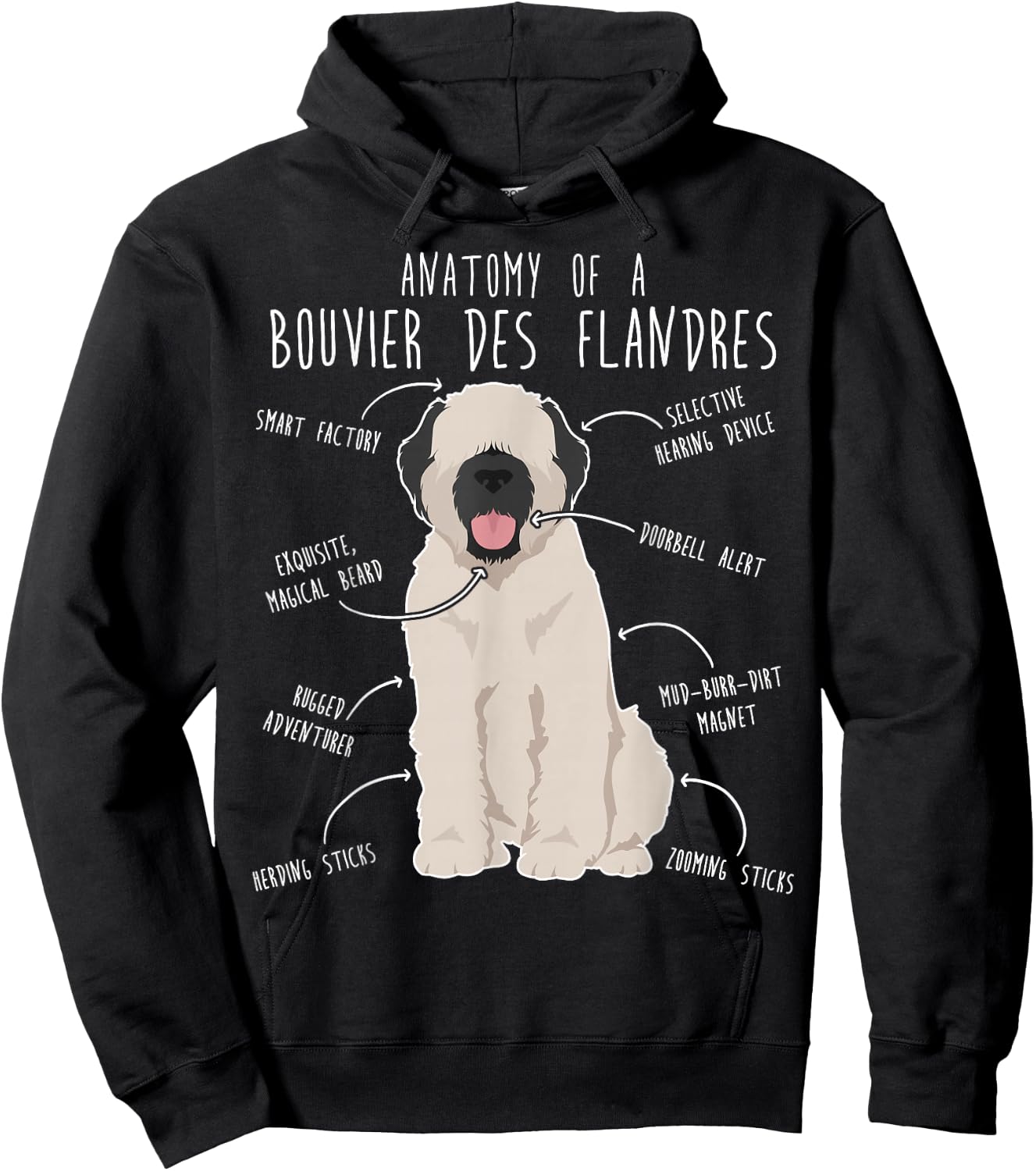 Bouvier Des Flandres Fawn Cream Dog Anatomy, Funny Cute Pet Men Women Kids Hoodie - Hoodie | Black