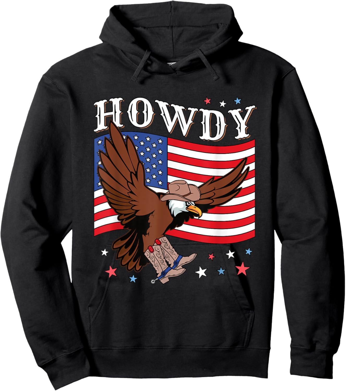Howdy Cowboy Hat Boots Eagle American Flag Funny Patriotic Hoodie - Hoodie | Black