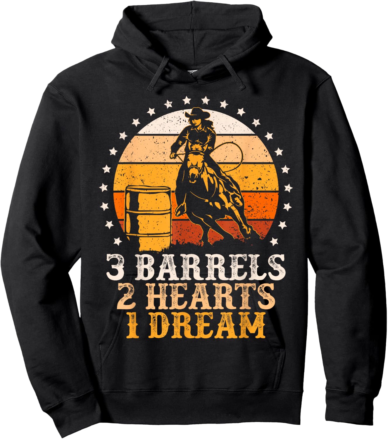 3 Barrels 2 Hearts 1 Dream Vintage Barrel Racing Rodeo Hoodie - Hoodie | Black
