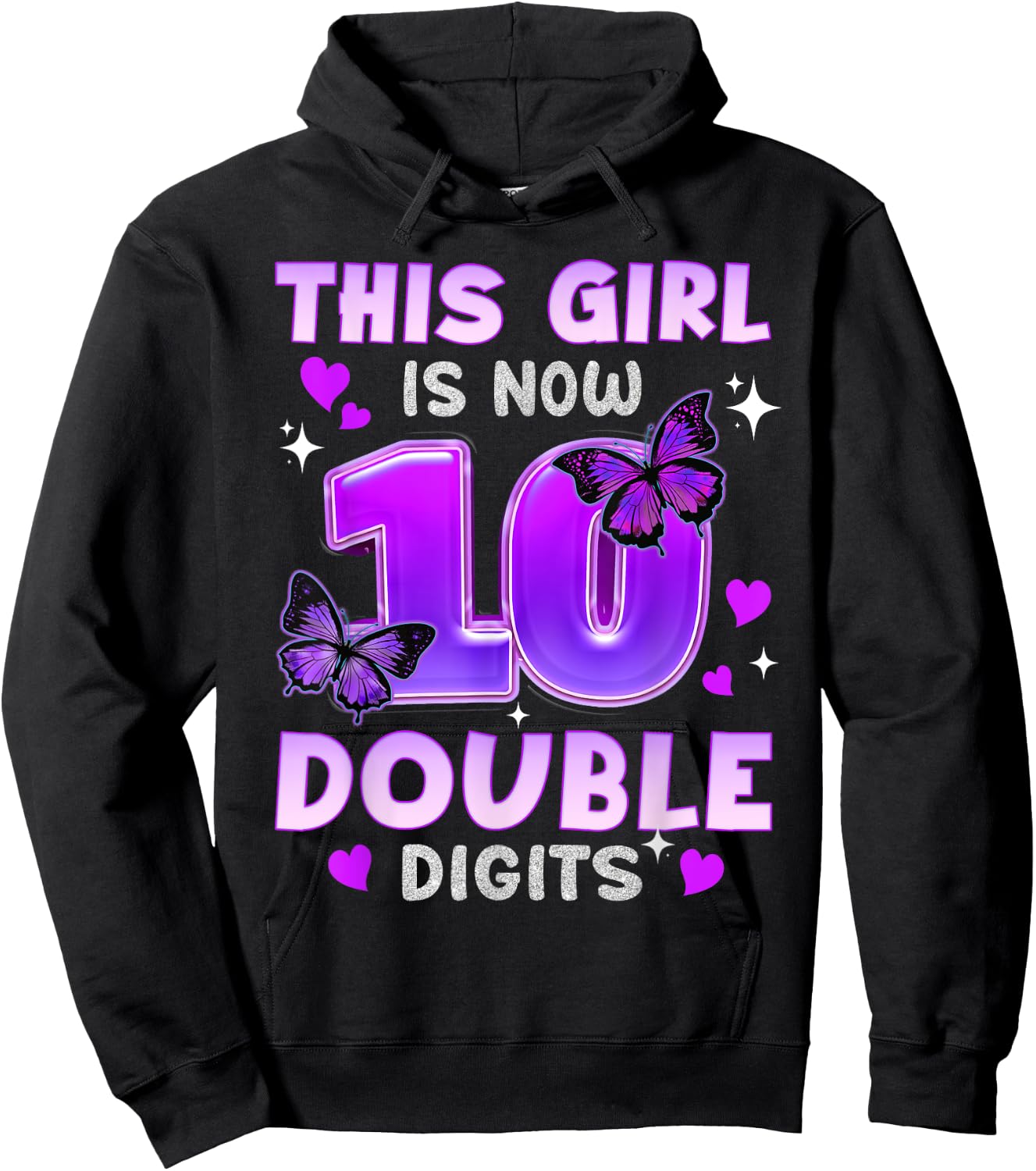 Its My 10th Birthday Butterfly This Girl Is Now 10 Years Old Hoodie - Hoodie | Black
