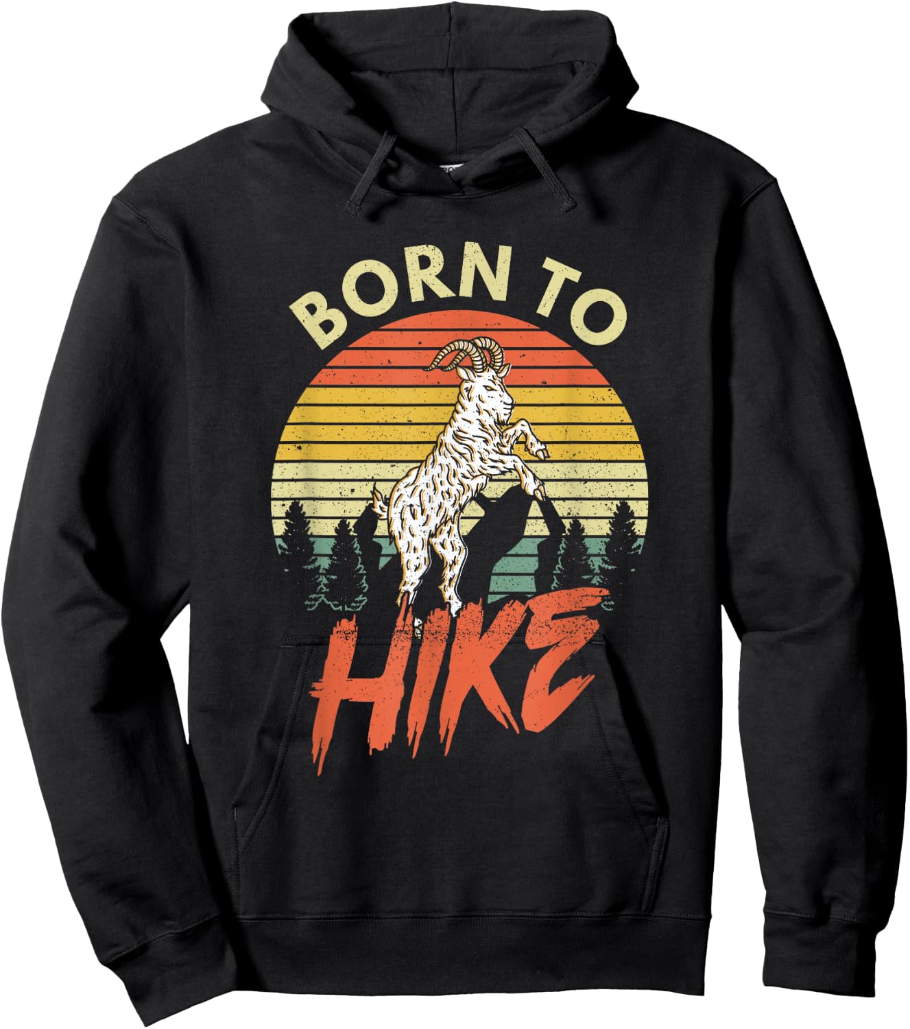 Born To Hike Funny Goat Vintage Mountain Retro Hiking Nature Hoodie - Hoodie | Black