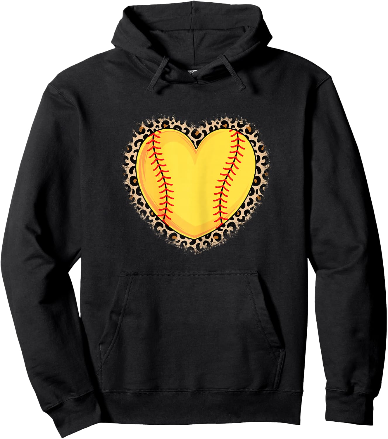 Cute Softball Heart Leopard Print Women Girls Softball Lover Hoodie - Hoodie | Black