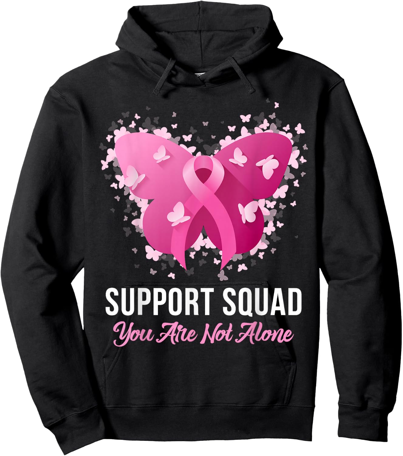 Support Squad Breast Cancer Awareness Pink Ribbon Butterfly Hoodie - Hoodie | Black