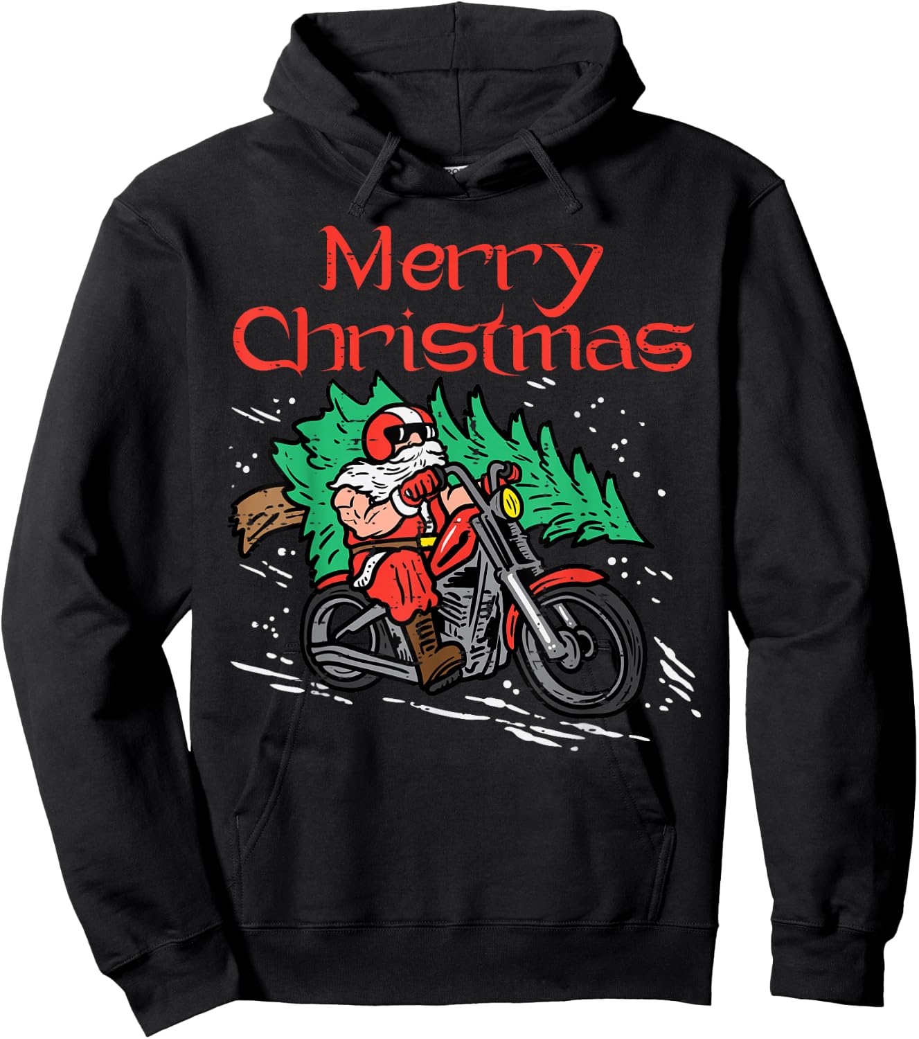 Merry Christmas Biker Santa Xmas Motorcycle Big Bike Dad Men Hoodie - Hoodie | Black