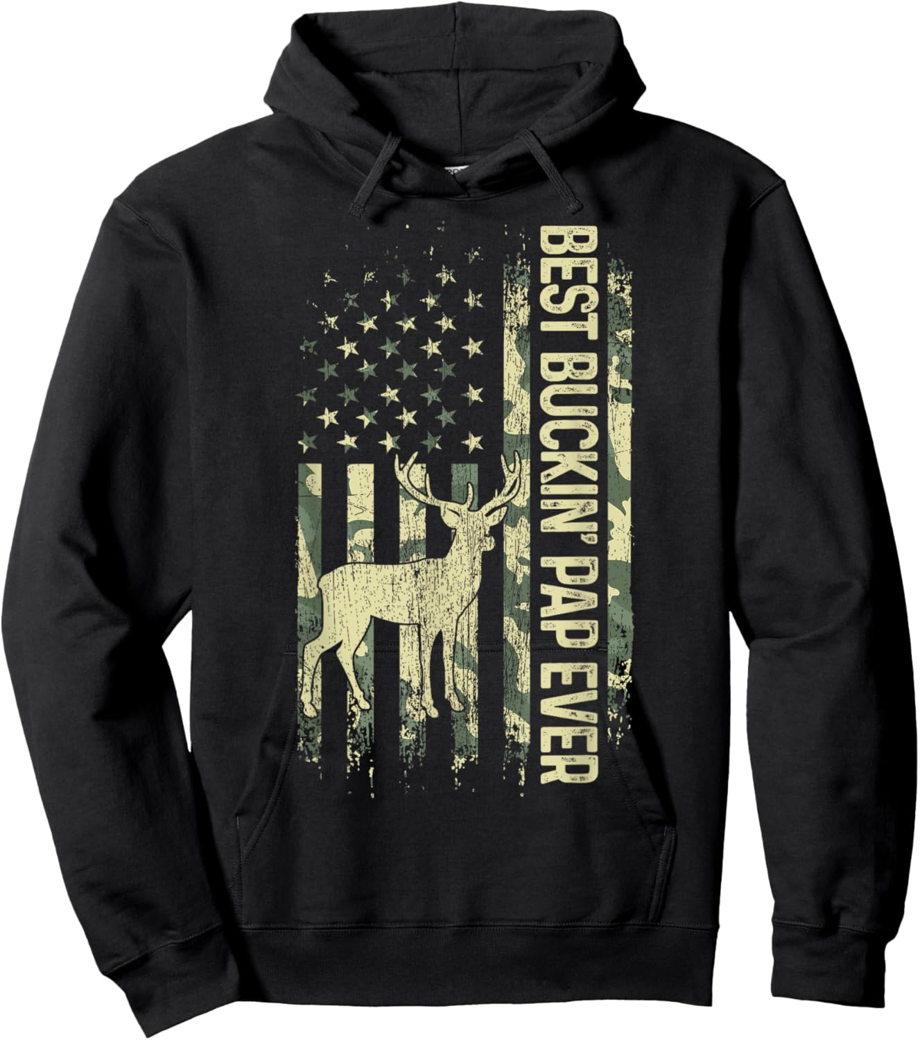 Best Buckin' Pap Ever Camouflage American Flag Father's Day Women Men Hoodie - Hoodie | Black