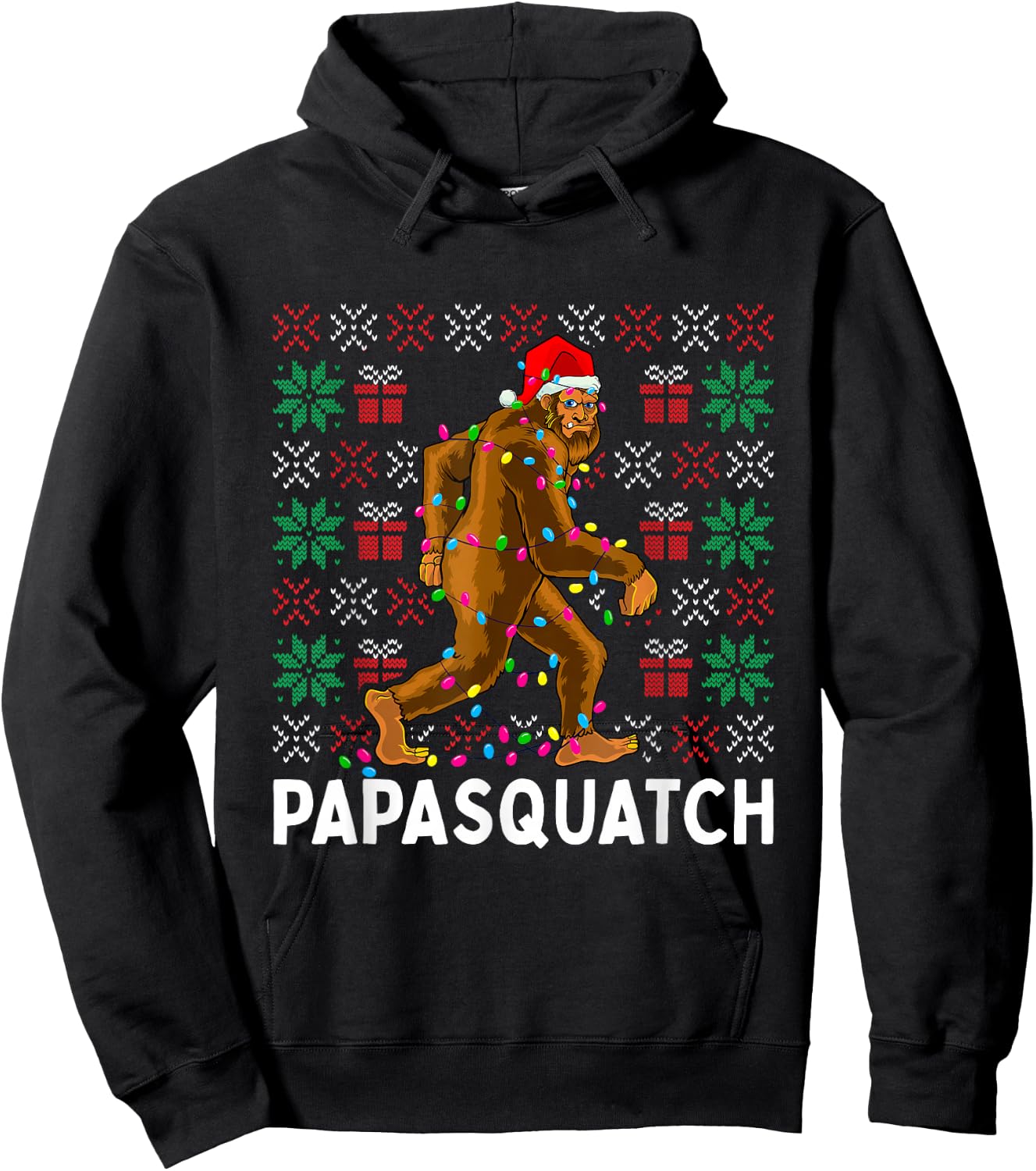 PapaSquatch Bigfoot Santa Ugly Christmas Pajamas Dad Papa Hoodie - Hoodie | Black