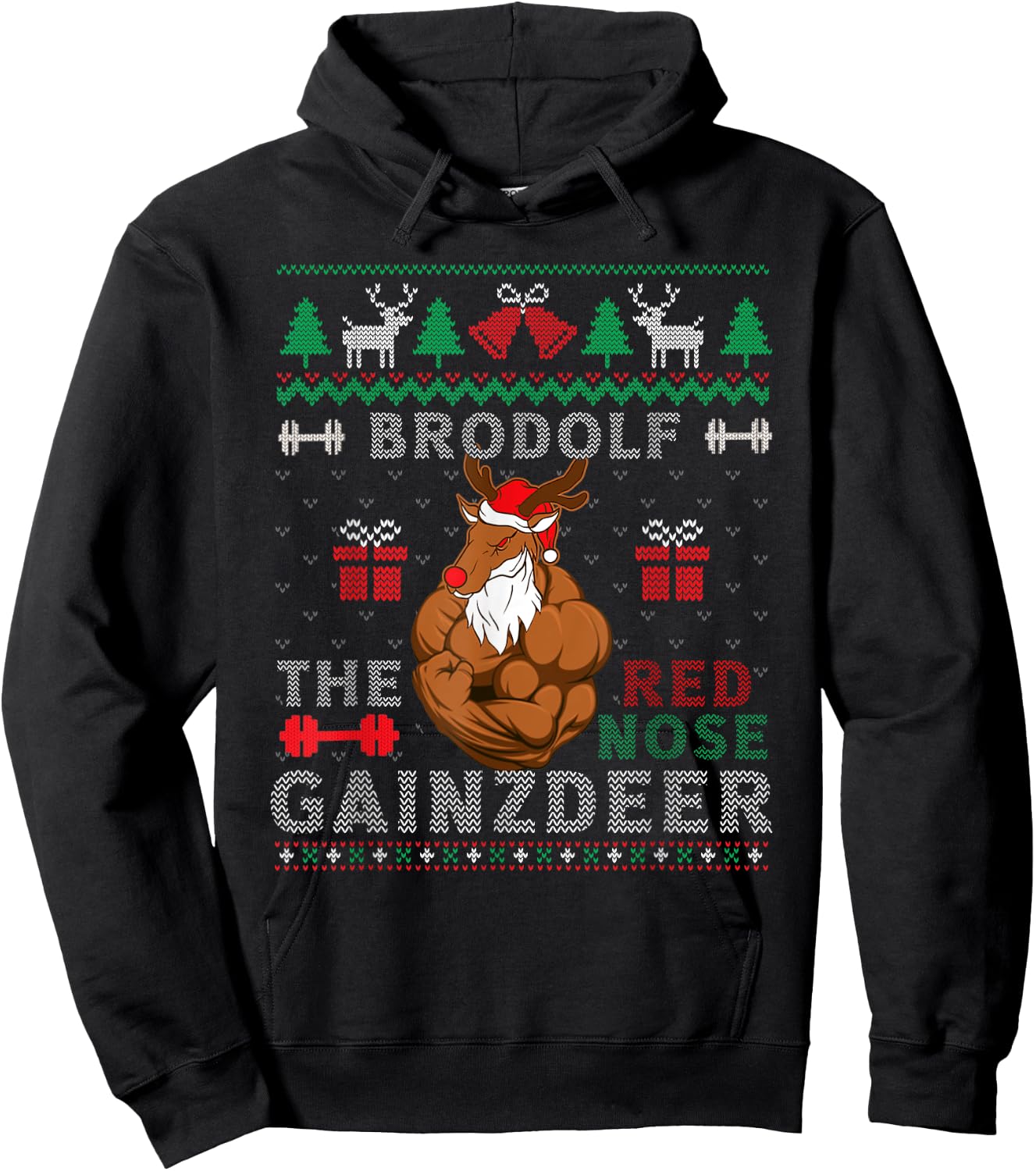 Brodolf The Red Nose Gainzdeer Reindeer Ugly Xmas Sweater Hoodie - Hoodie | Black