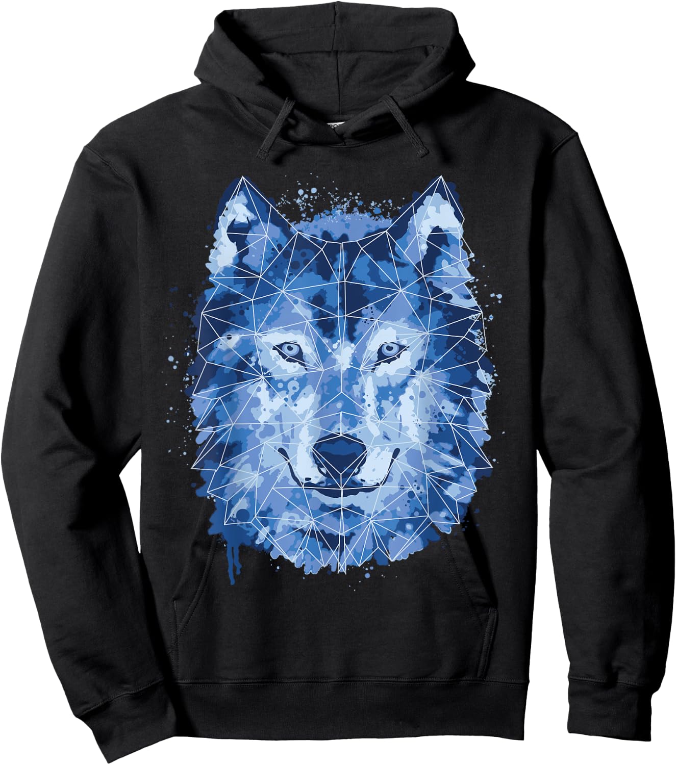 Wolf Animal Blue Watercolor Wolves Polygon Husky Dog Lover Hoodie - Hoodie | Black