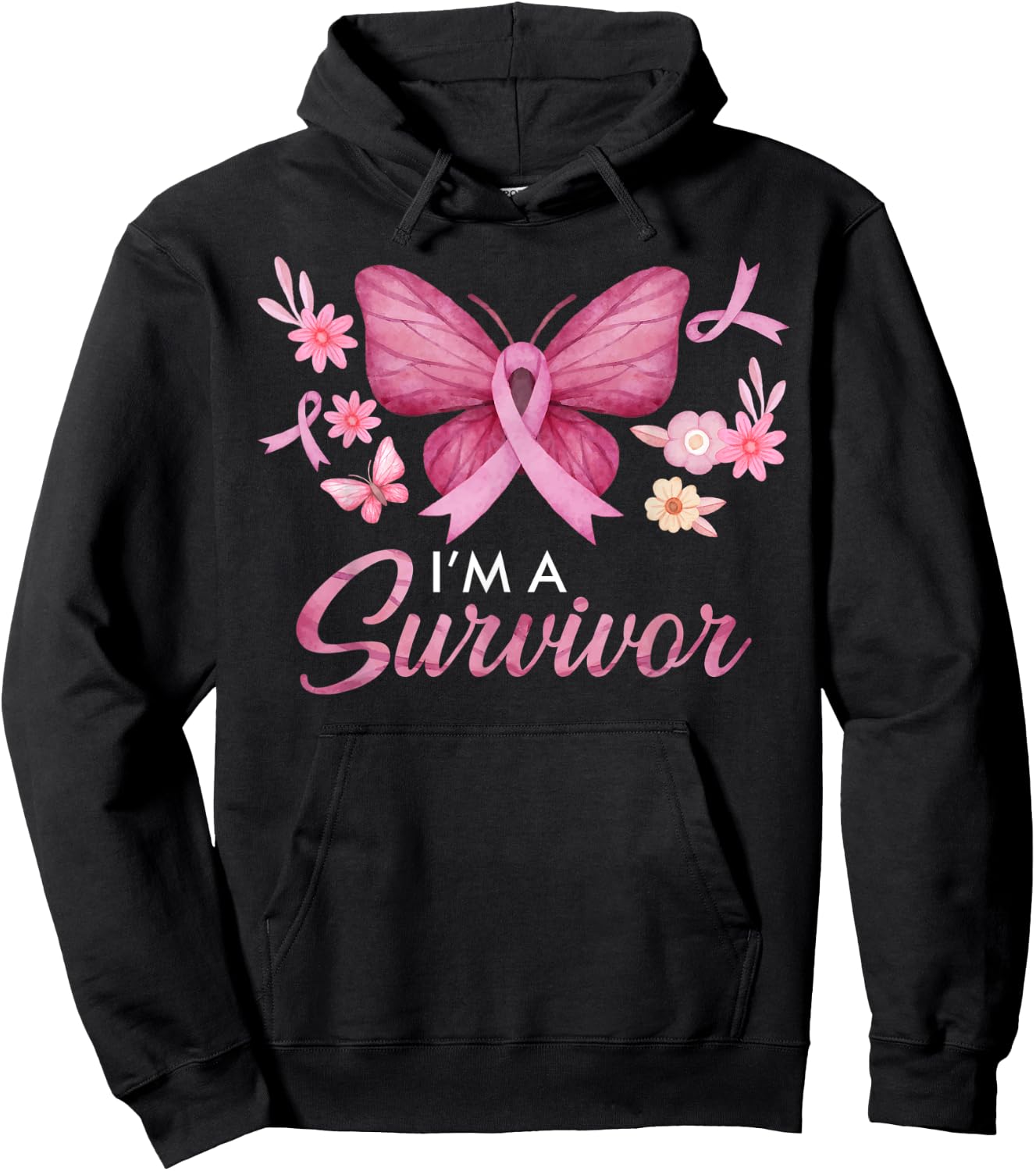 Faith Love Hope Survivor Pink Ribbon Breast Cancer Awareness Hoodie - Hoodie | Black