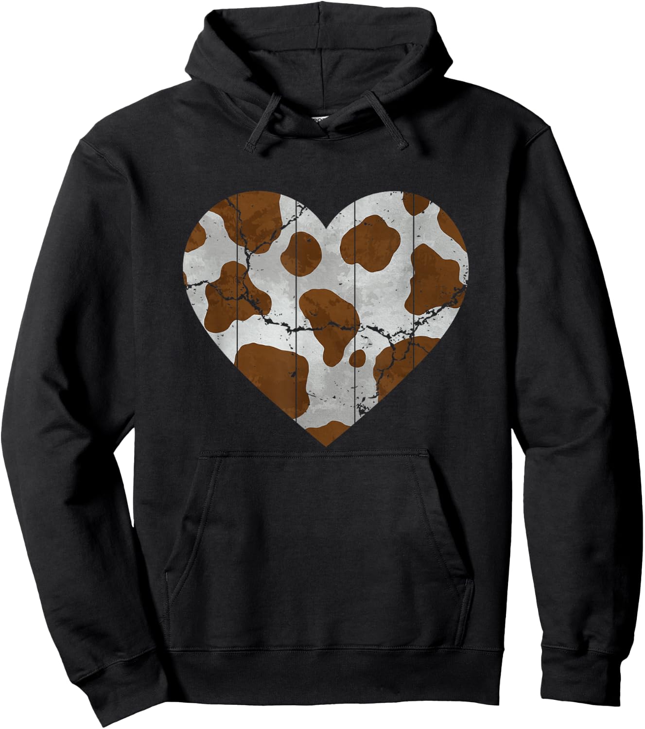 Brown Cow Pattern Heart Lovers of Farm Animals Hoodie - Hoodie | Black