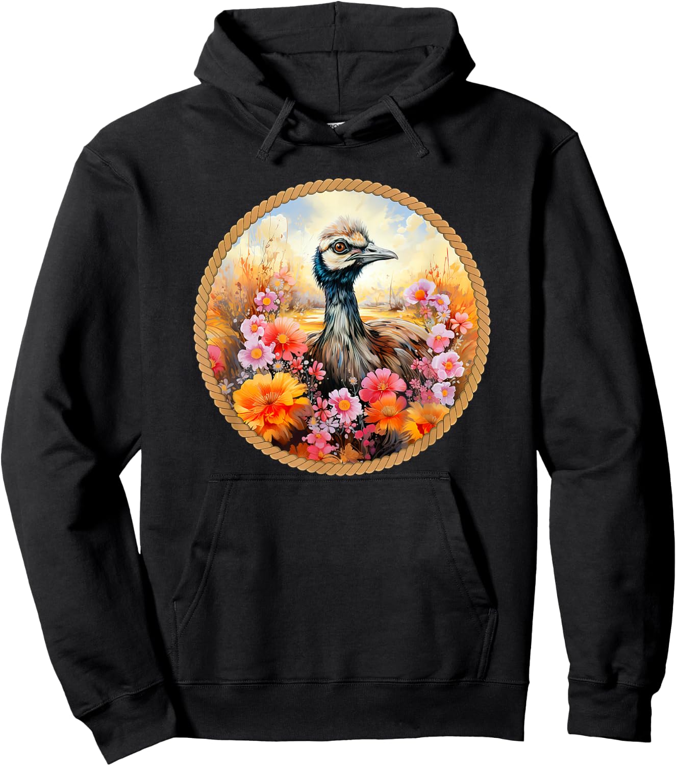 Cute Emu sitting in the meadow surrounded by flowers Hoodie - Hoodie | Black