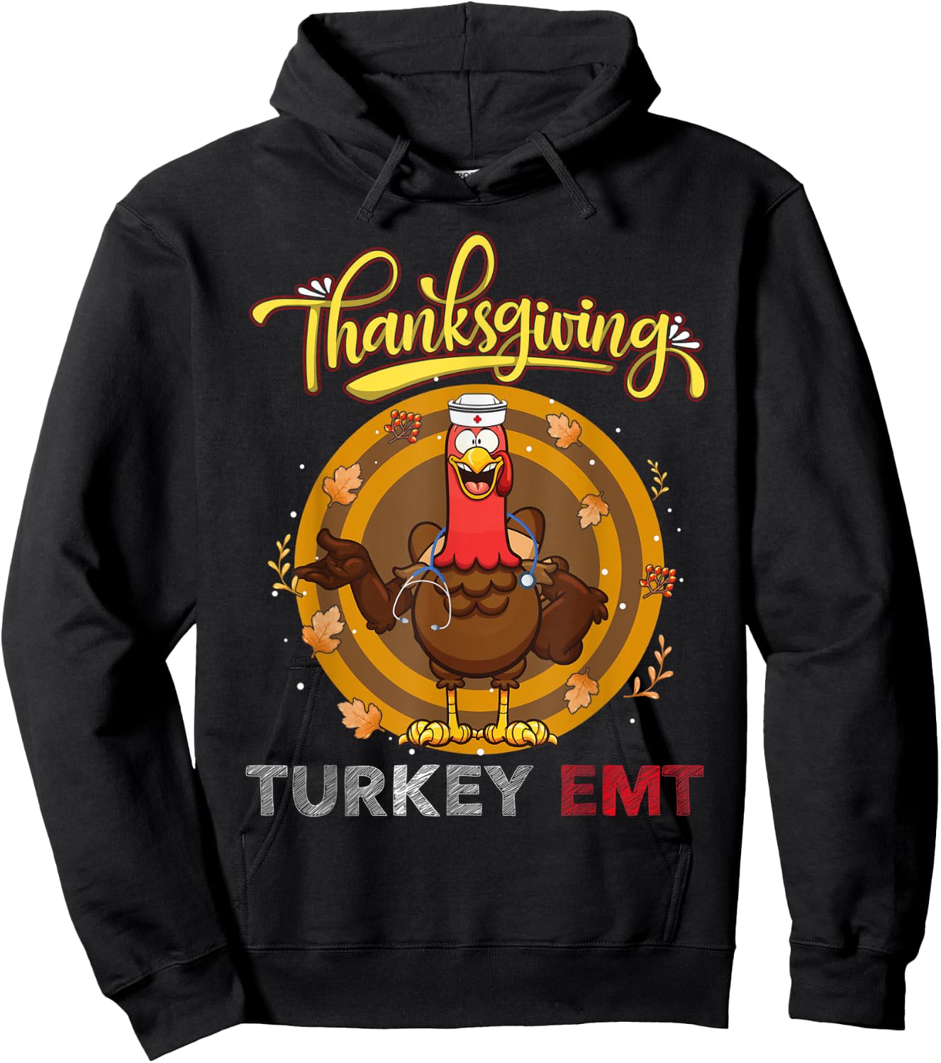 Retro Vintage Funny Turkey EMT Nurse Nursing Thansgiving Hoodie - Hoodie | Black