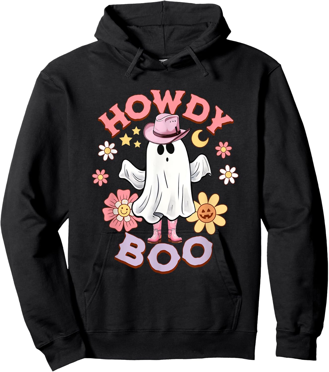 Howdy Boo funny ghost pink boots western halloween Hoodie - Hoodie | Black