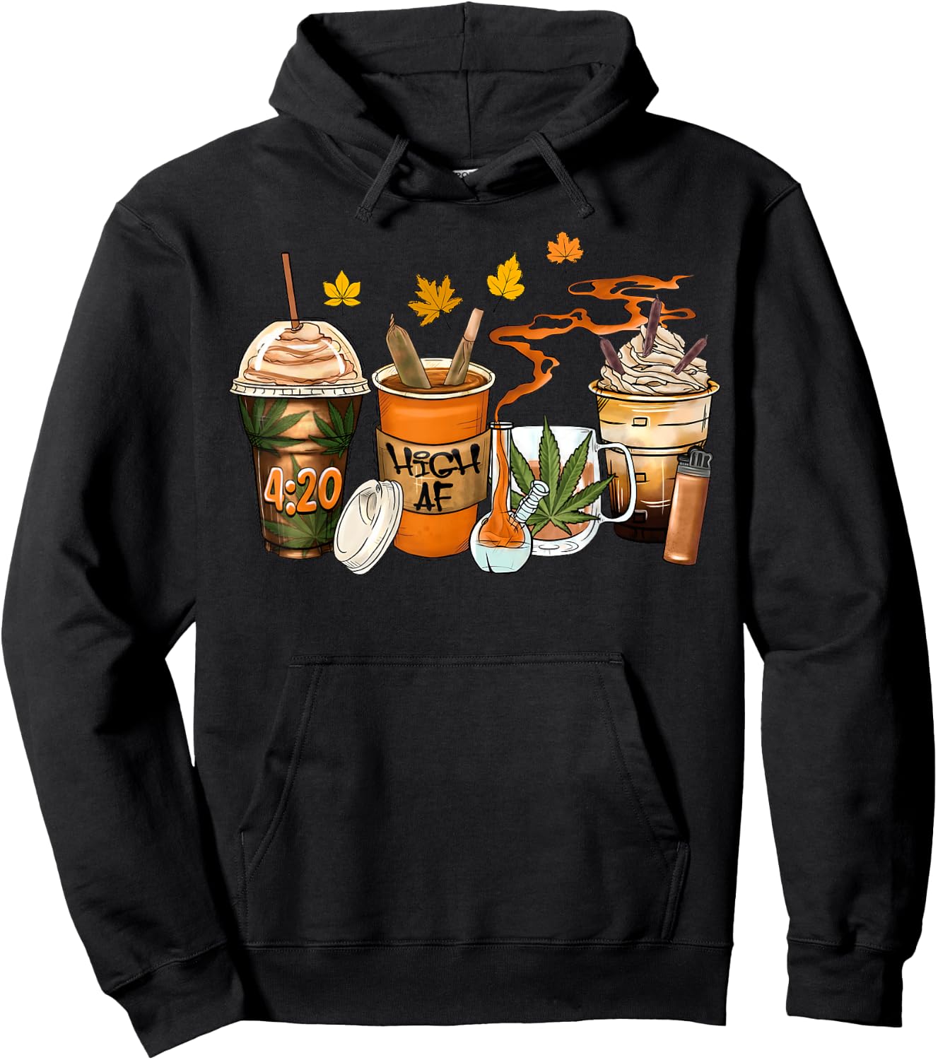 420 Marijuana Thanksgiving Weed Bong Pipe Pumpkin Spice Fall Hoodie - Hoodie | Black