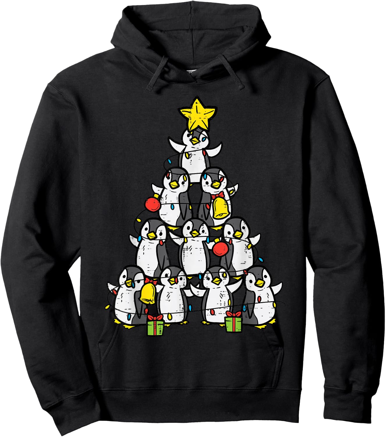 Penguin Christmas Tree Cute Xmas Women Girls Hoodie - Hoodie | Black