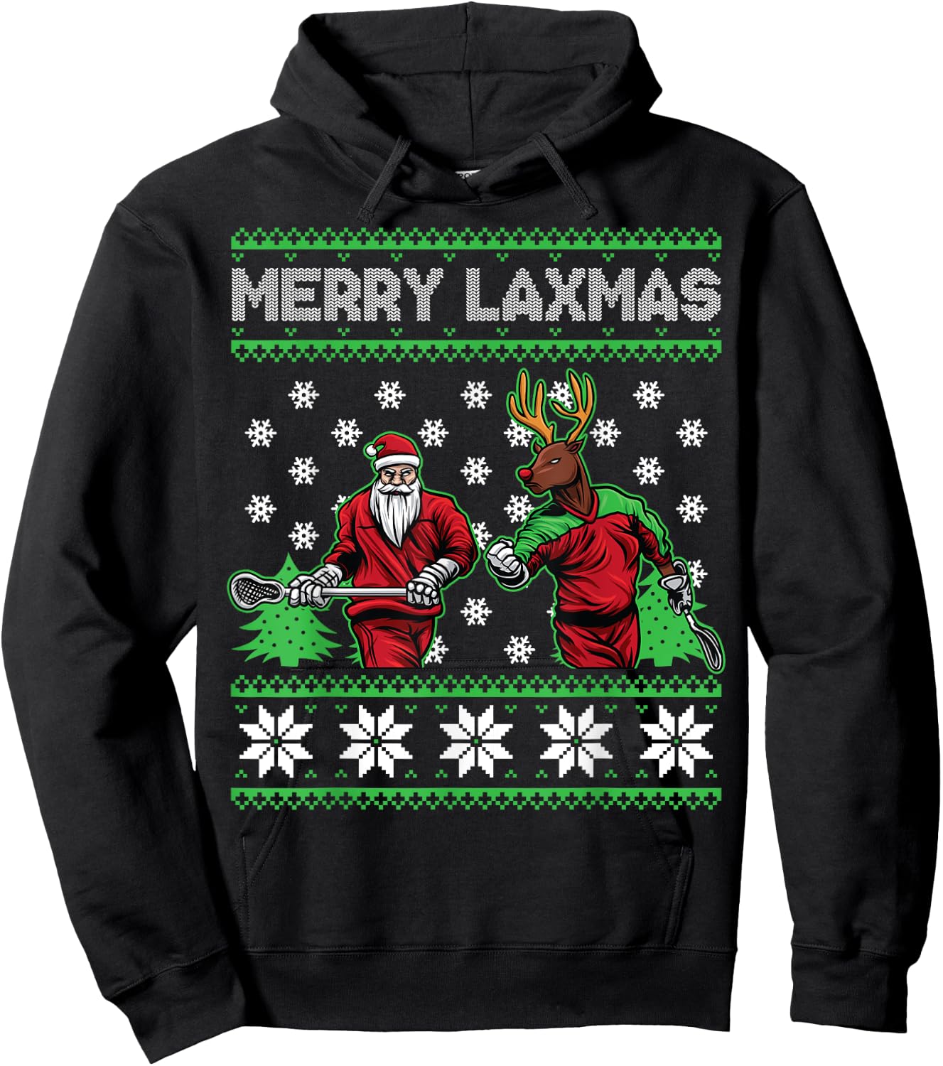 Merry Laxmas Funny Christmas Lacrosse Player Holiday Gifts Hoodie - Hoodie | Black