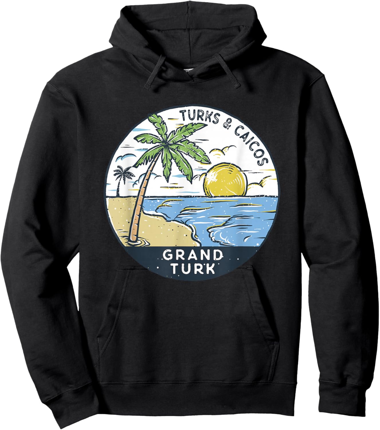Grand Turk Turks and Caicos Illustrated Ocean Vintage Hoodie - Hoodie | Black