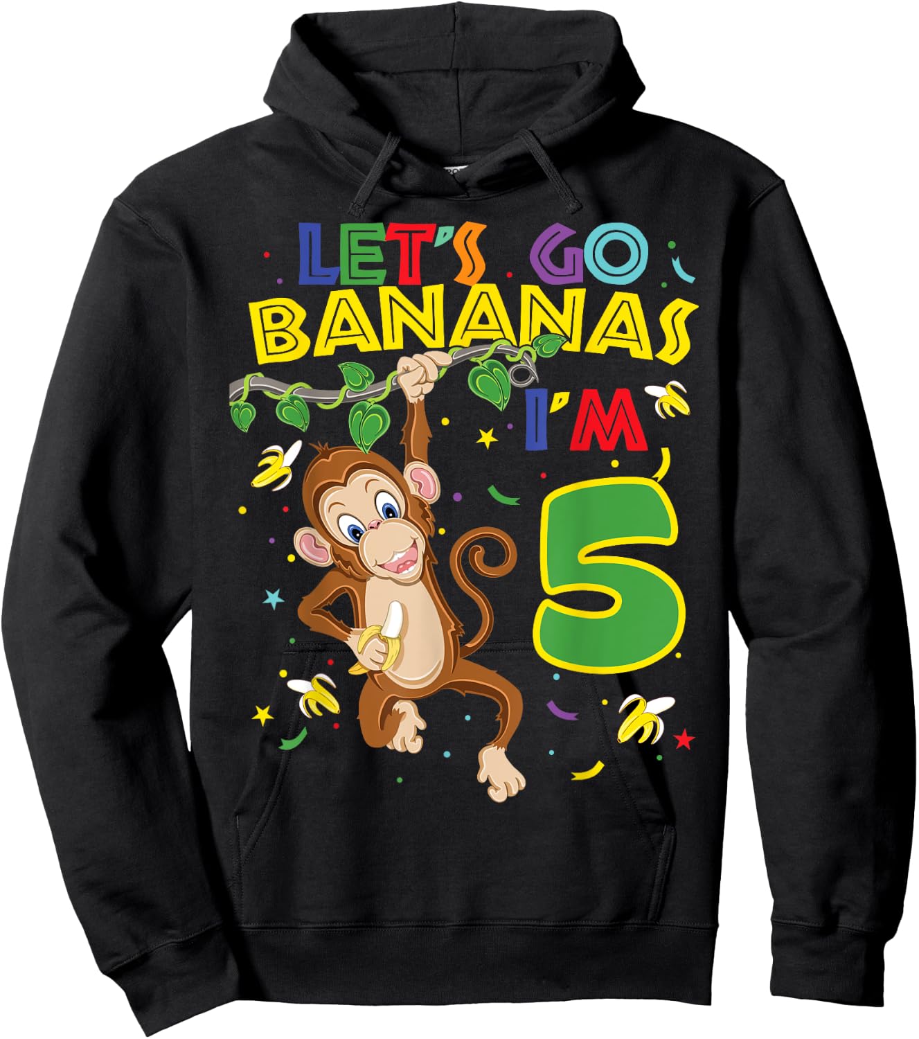 Kids Monkey 5th Birthday Zoo Let's Go Bananas I'm 5 Hoodie - Hoodie | Black