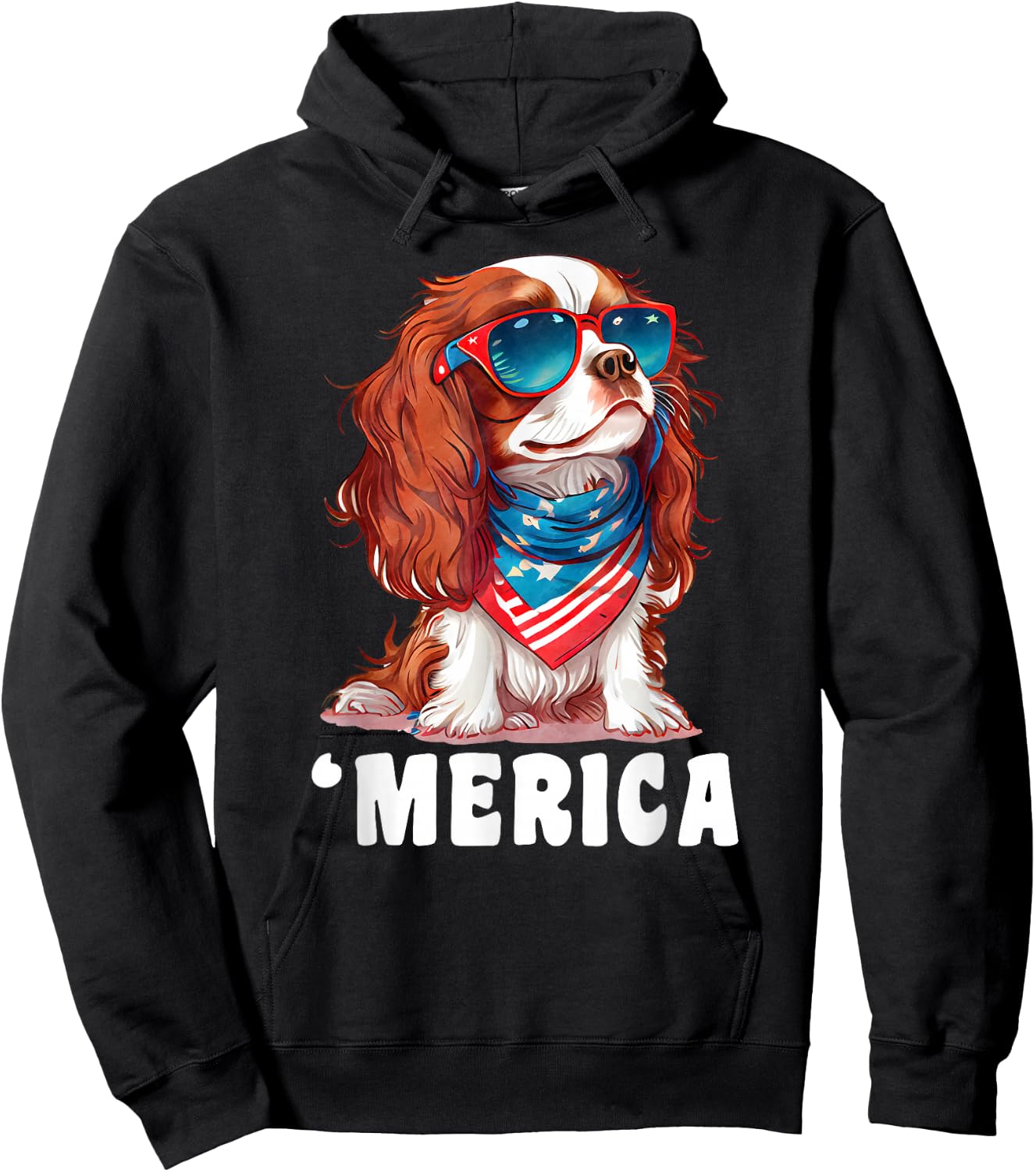 Retro 'Merica Cavalier Spaniel dog Dad Mom 4th of July Kids Men Hoodie - Hoodie | Black