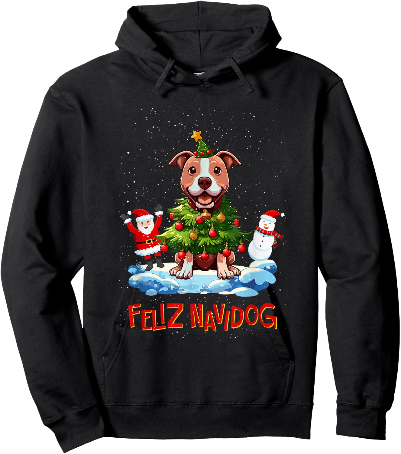 Pitbull Pittie Merry Christmas Tree Lights Dog X-Mas Dogs Hoodie - Hoodie | Black