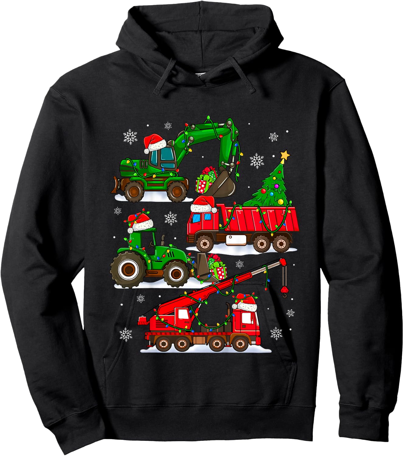 Kids Christmas Crane Truck Construction Santa Toddler Kids Boys Hoodie - Hoodie | Black
