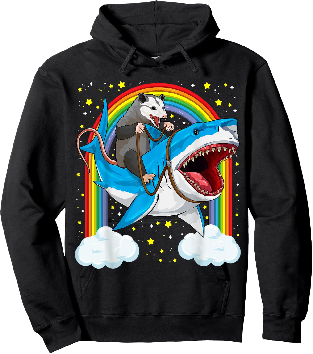 Funny Opossum Riding Shark Possum Trash Marsupial Mashup Hoodie - Hoodie | Black