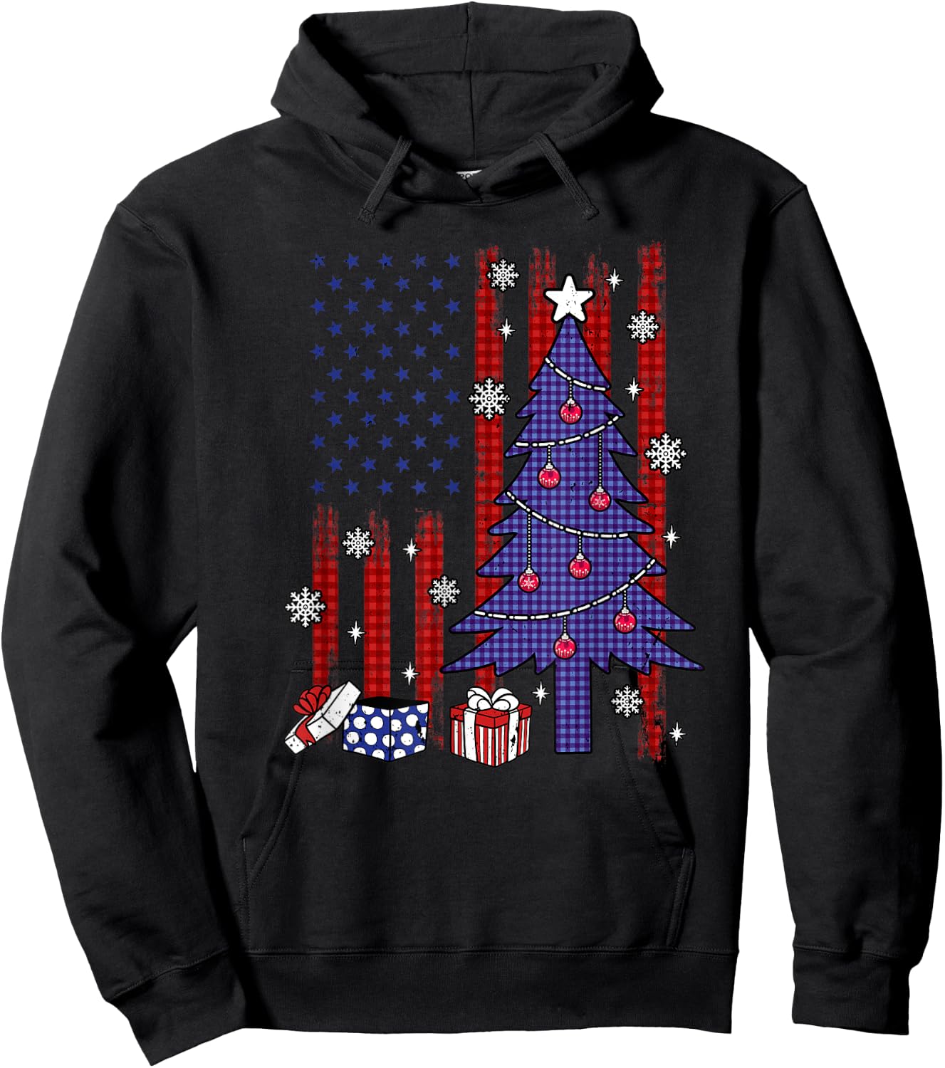 American Christmas Flag Patriotic Family Holiday Party Hoodie - Hoodie | Black