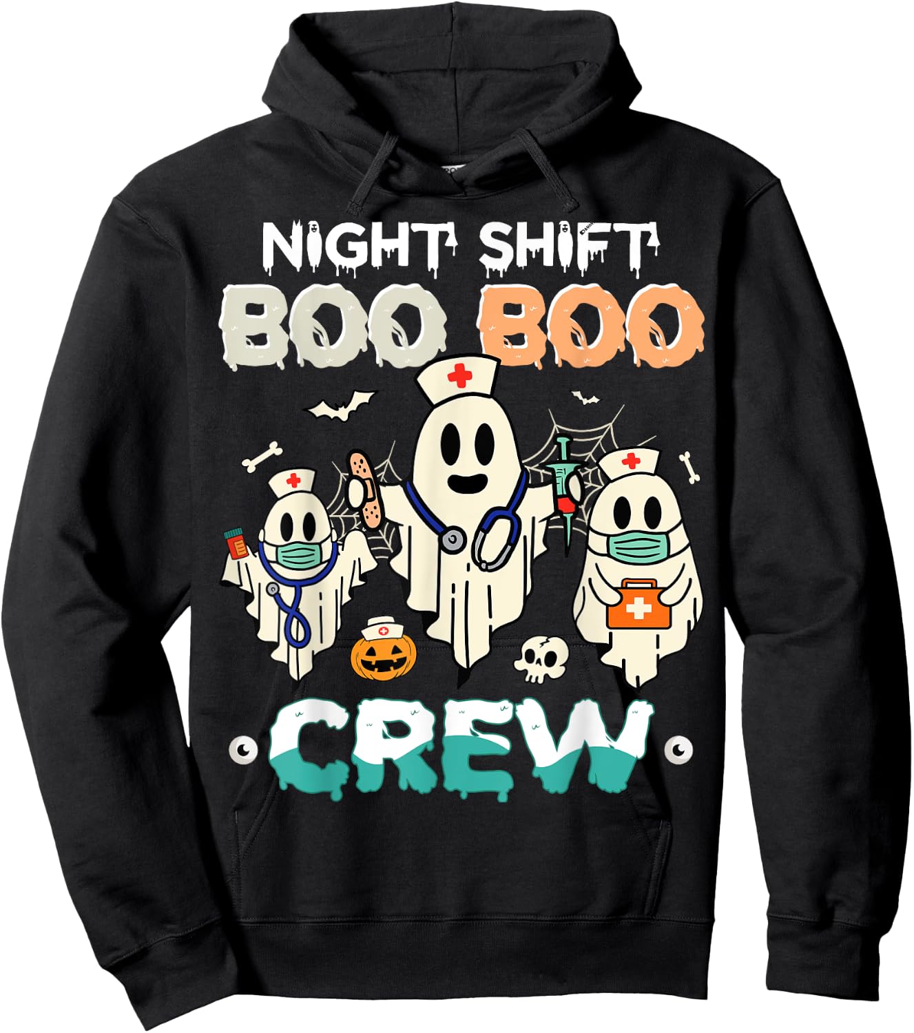 Night Shift Nurse Cute Health Worker Halloween Ghost Nurse Hoodie - Hoodie | Black