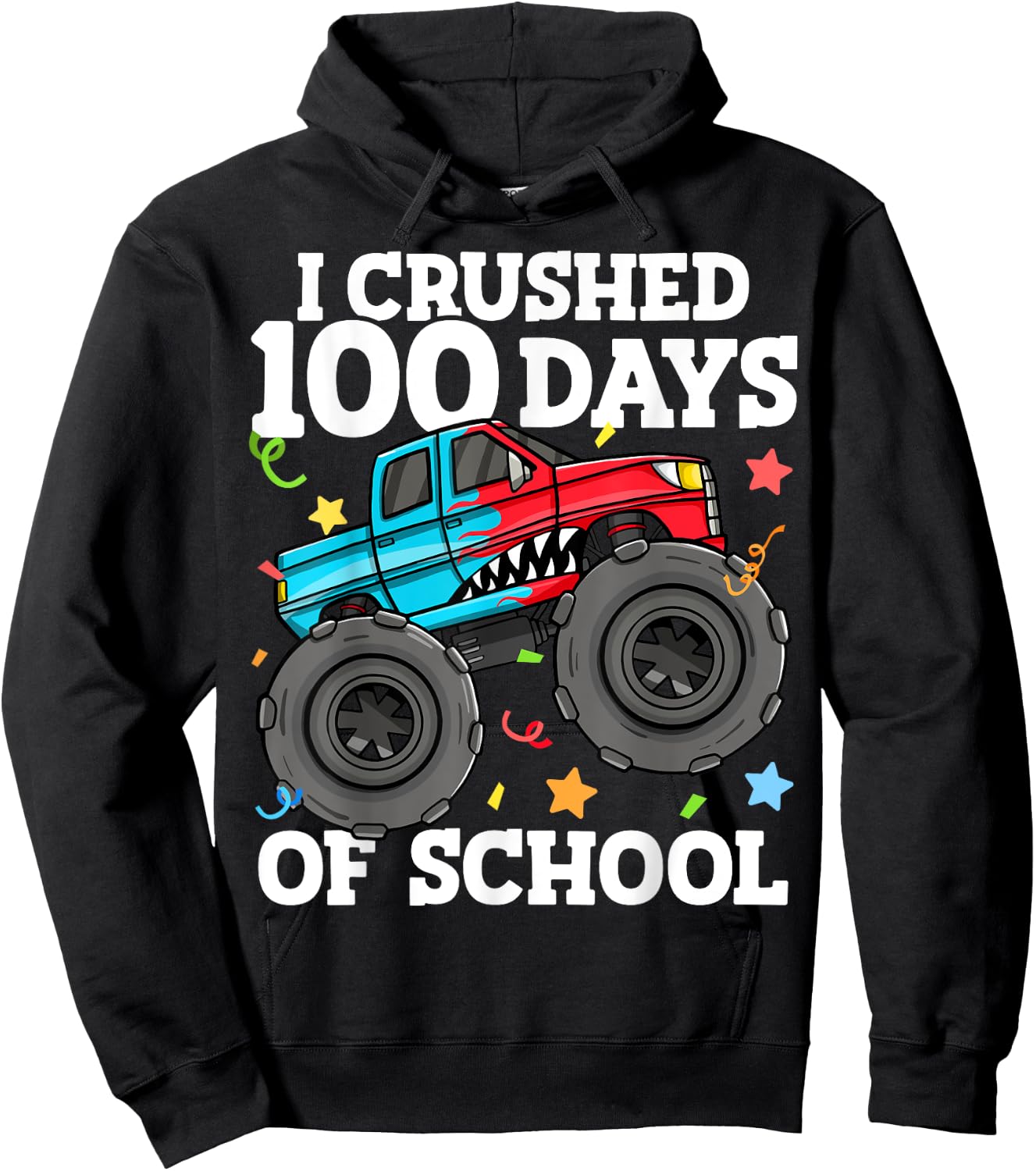 100 Days of School Monster Truck 100th Day of School Boys Hoodie - Hoodie | Black
