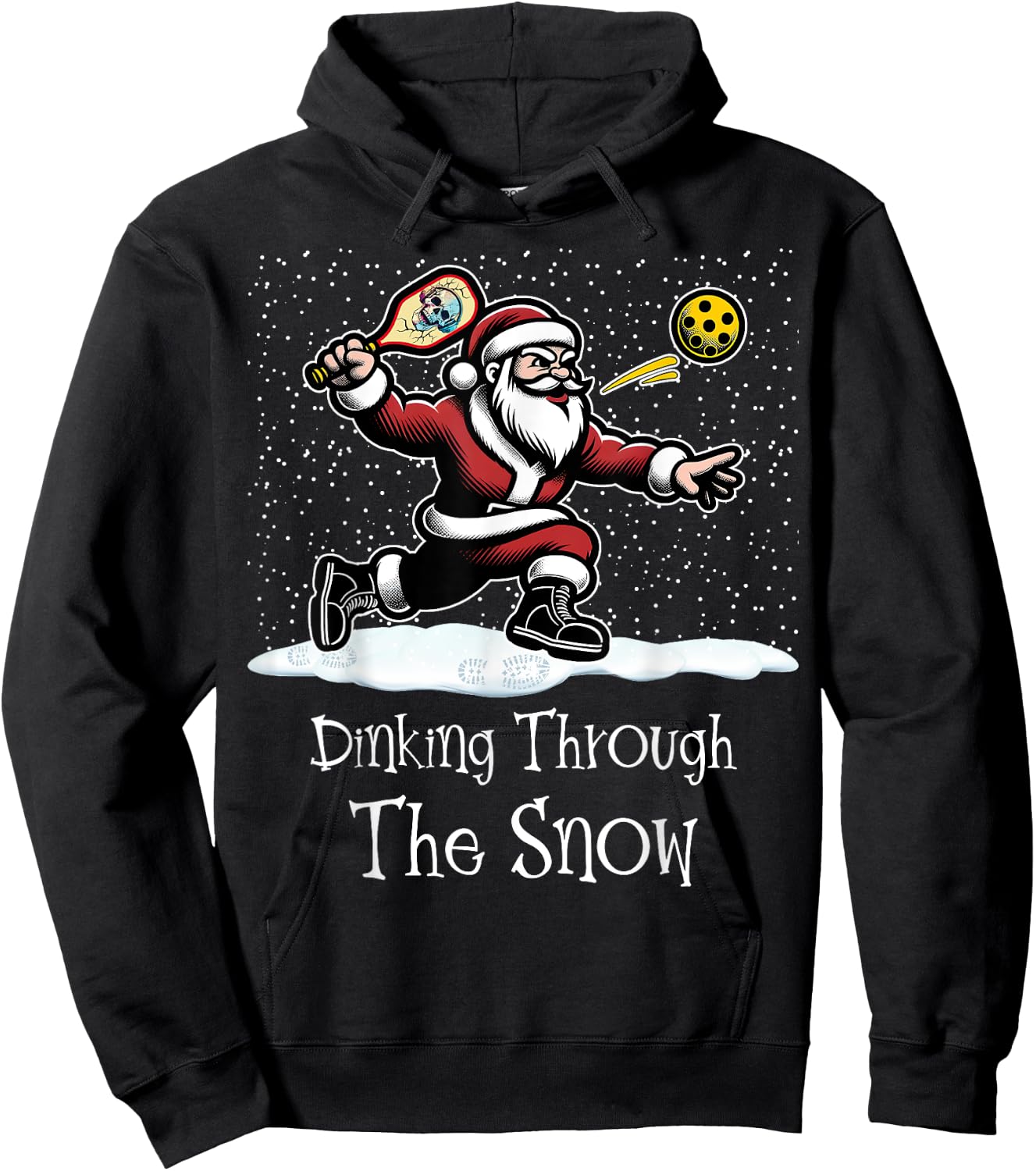 Pickleball Christmas Dinking Through The Snow Santa Hoodie - Hoodie | Black
