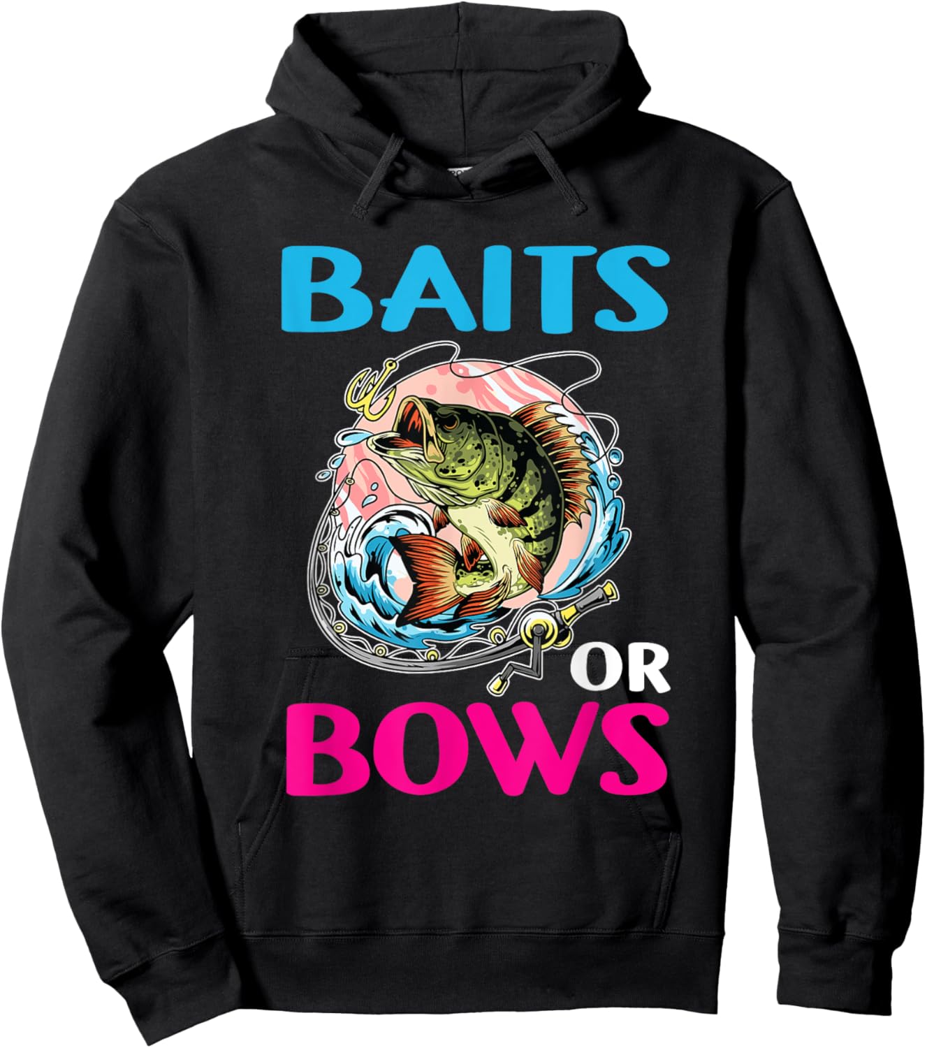 Gender Reveal Baby Fishing Pink Or Blue Baits or Bows Hoodie - Hoodie | Black