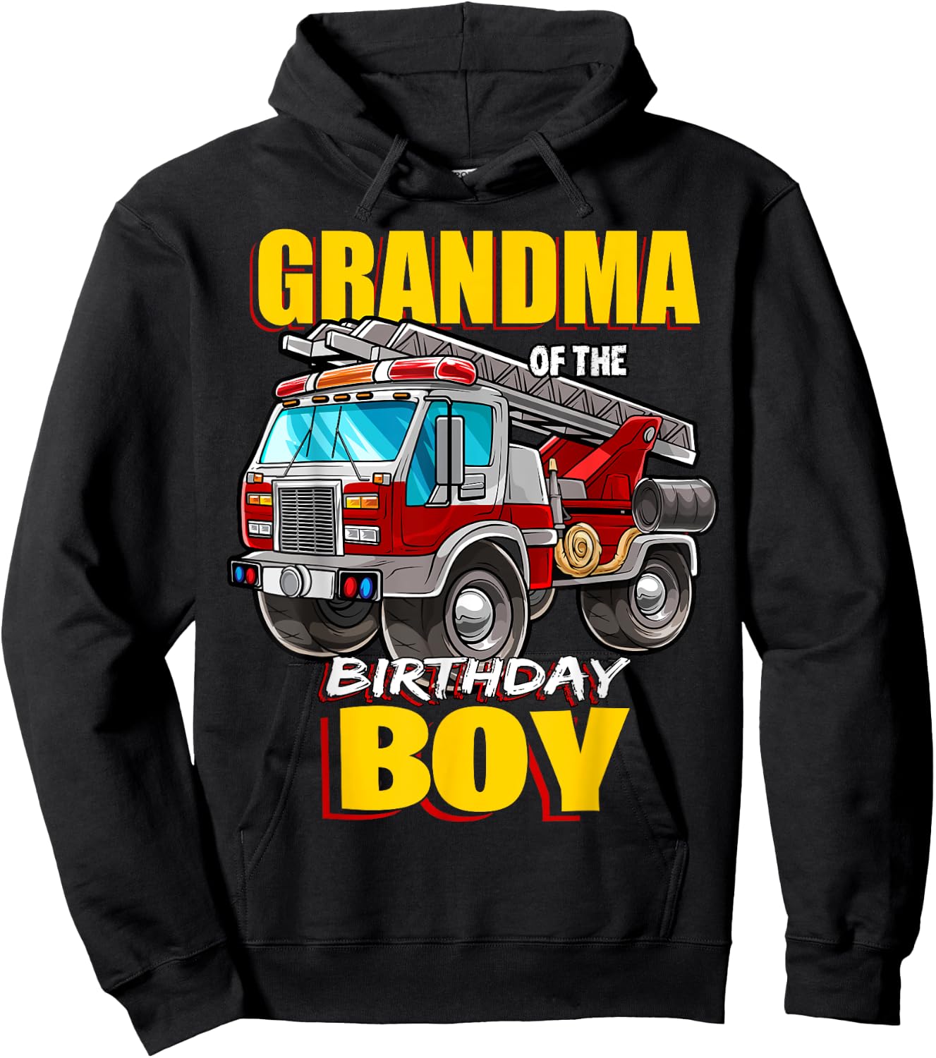 Grandma of Birthday Boy Matching Family Fireman Firetruck Hoodie - Hoodie | Black