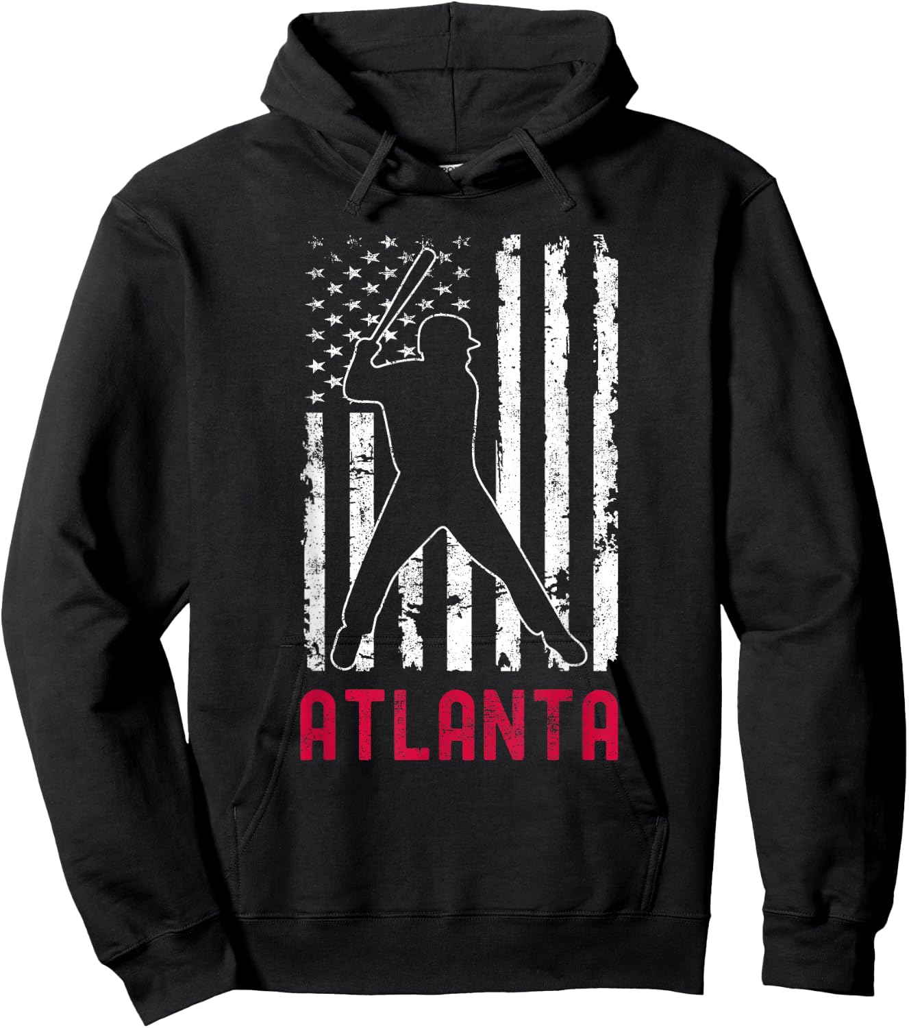 Atlanta American Flag Baseball Weathered Hoodie - Hoodie | Black
