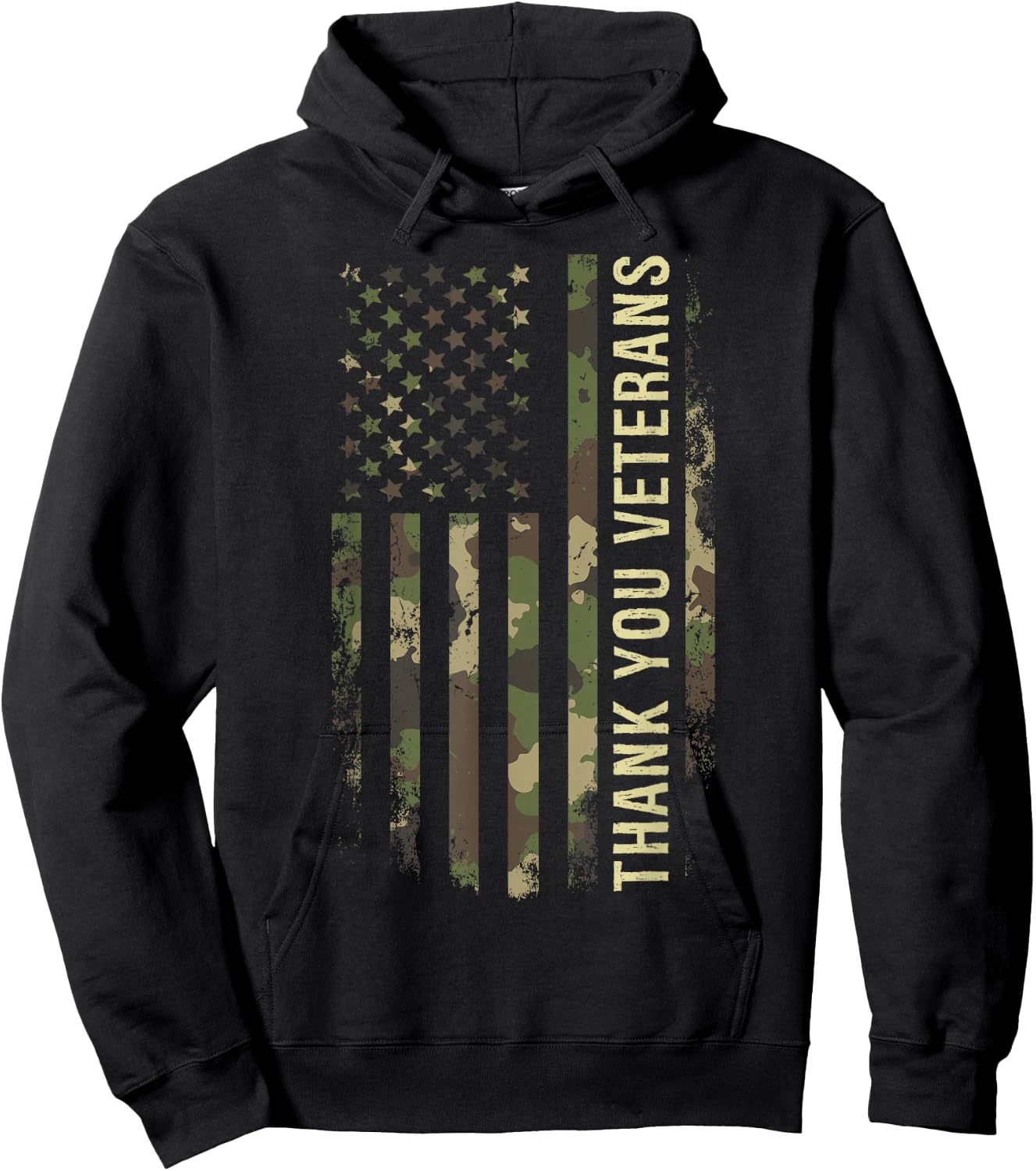 Thank You Veterans Camouflage American Flag Hoodie - Hoodie | Black