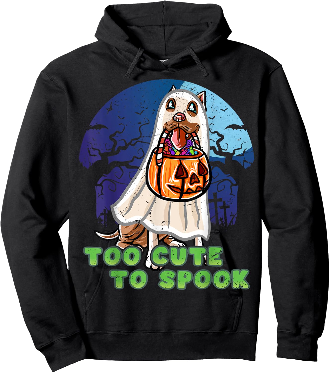 Pitbull Pittie Happy Halloween Costume Ghost Hoodie - Hoodie | Black