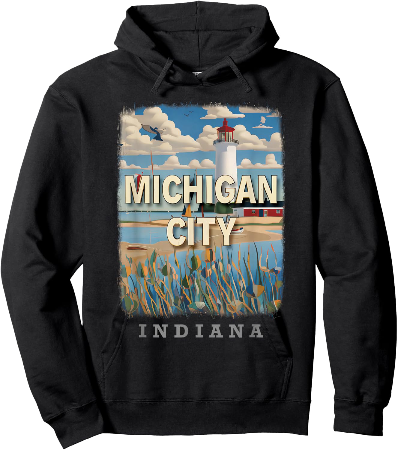 Michigan City Indiana IN Lighthouse Bliss SD701 Hoodie - Hoodie | Black